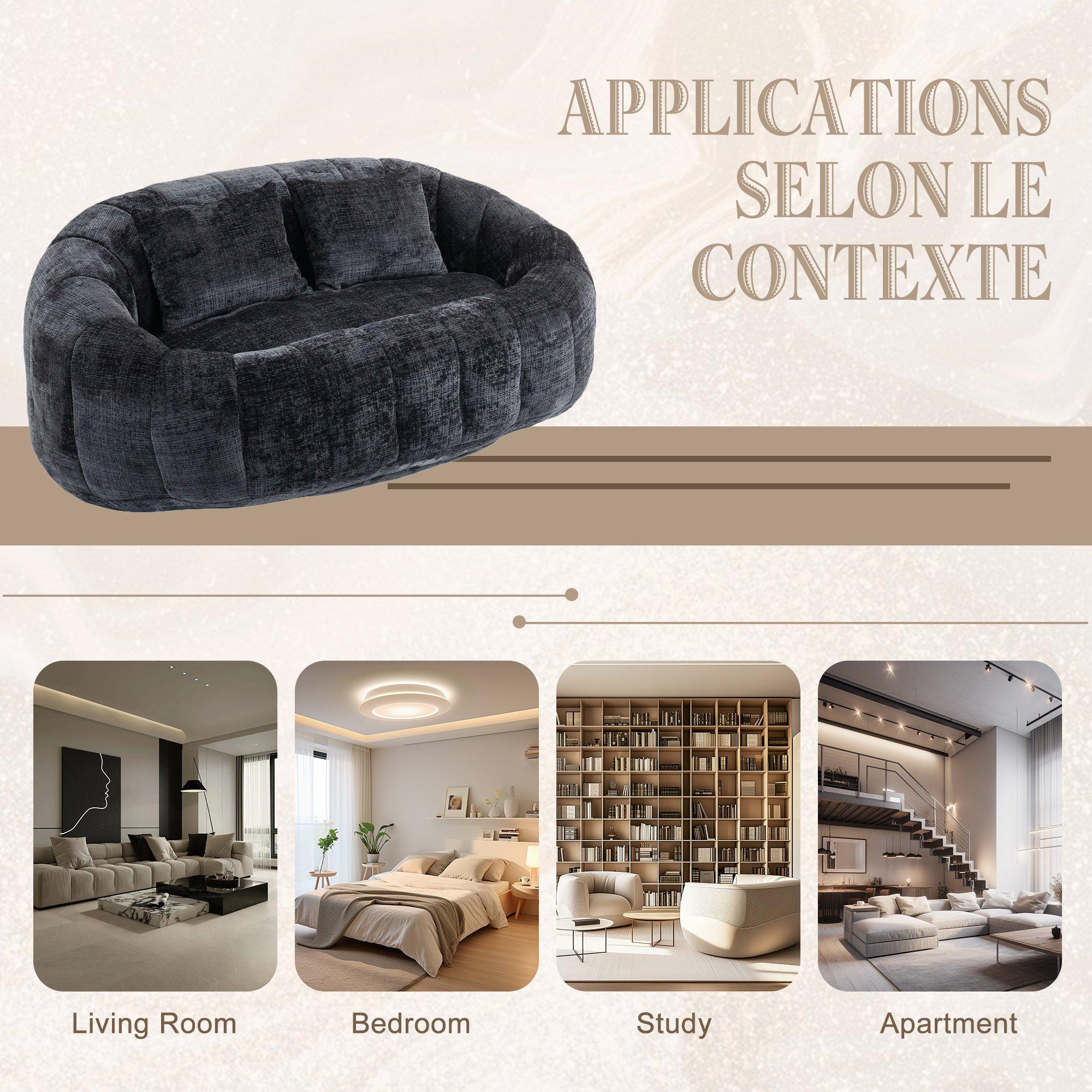 Black - Urban Meuble - Chenille Memory Foam Bean Bag Loveseat Sofa - 10
