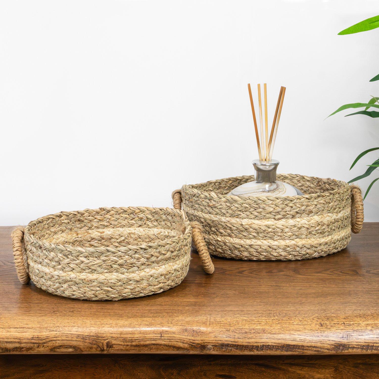 Brown - JVL - Palma Set of 2 Natural Storage Baskets - 7