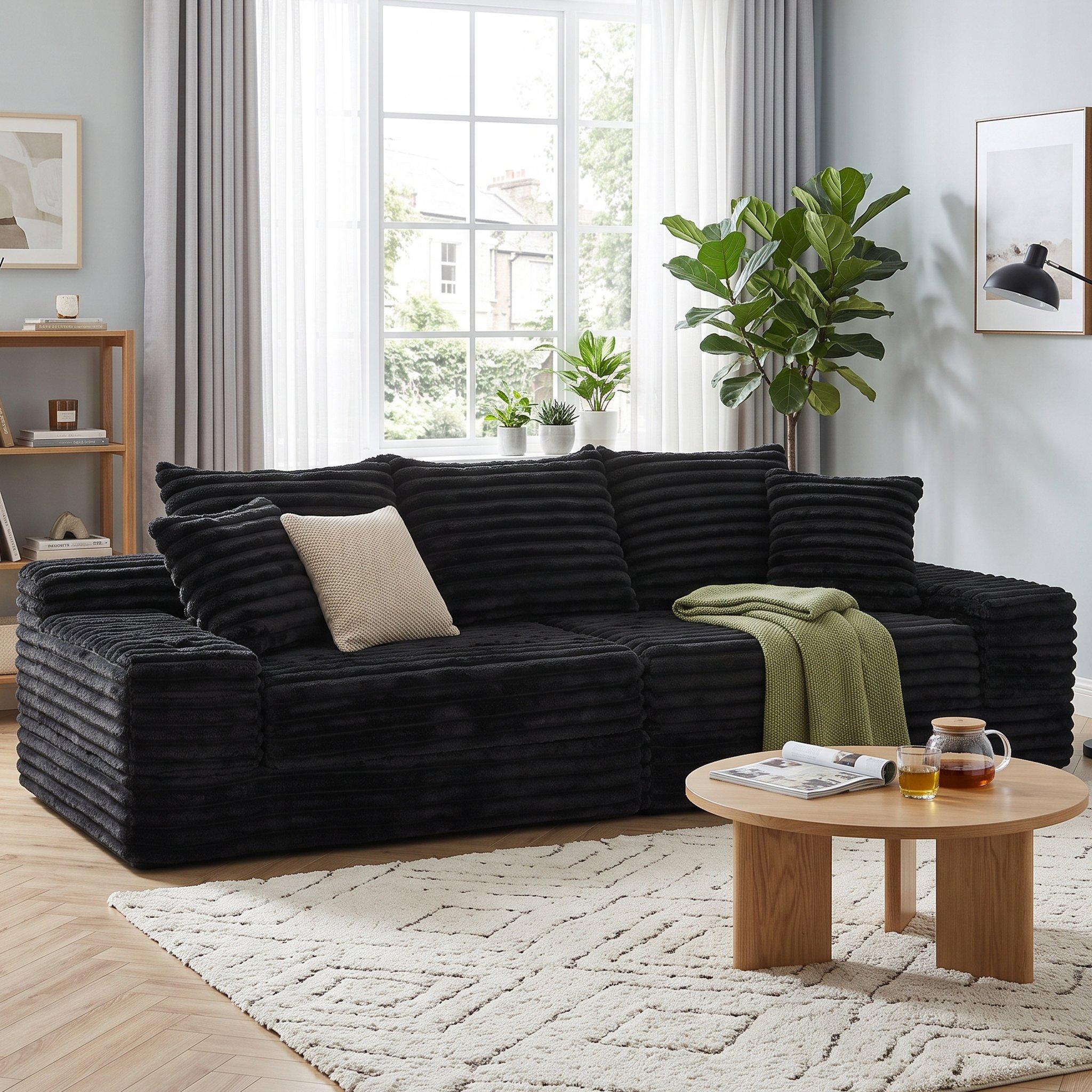 Black - Urban Meuble - Corduroy Convertible Sleeper Sofa - 1