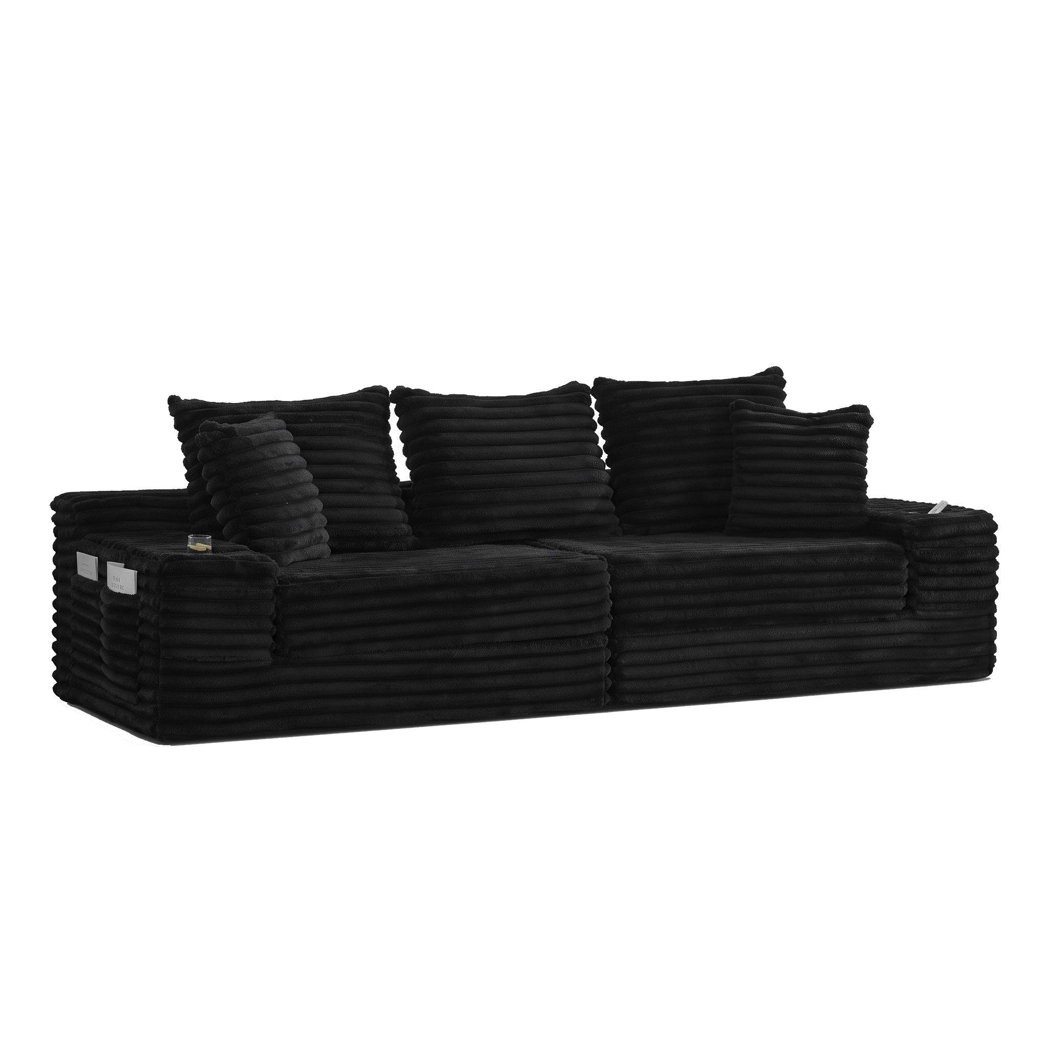 Black - Urban Meuble - Corduroy Convertible Sleeper Sofa - 11