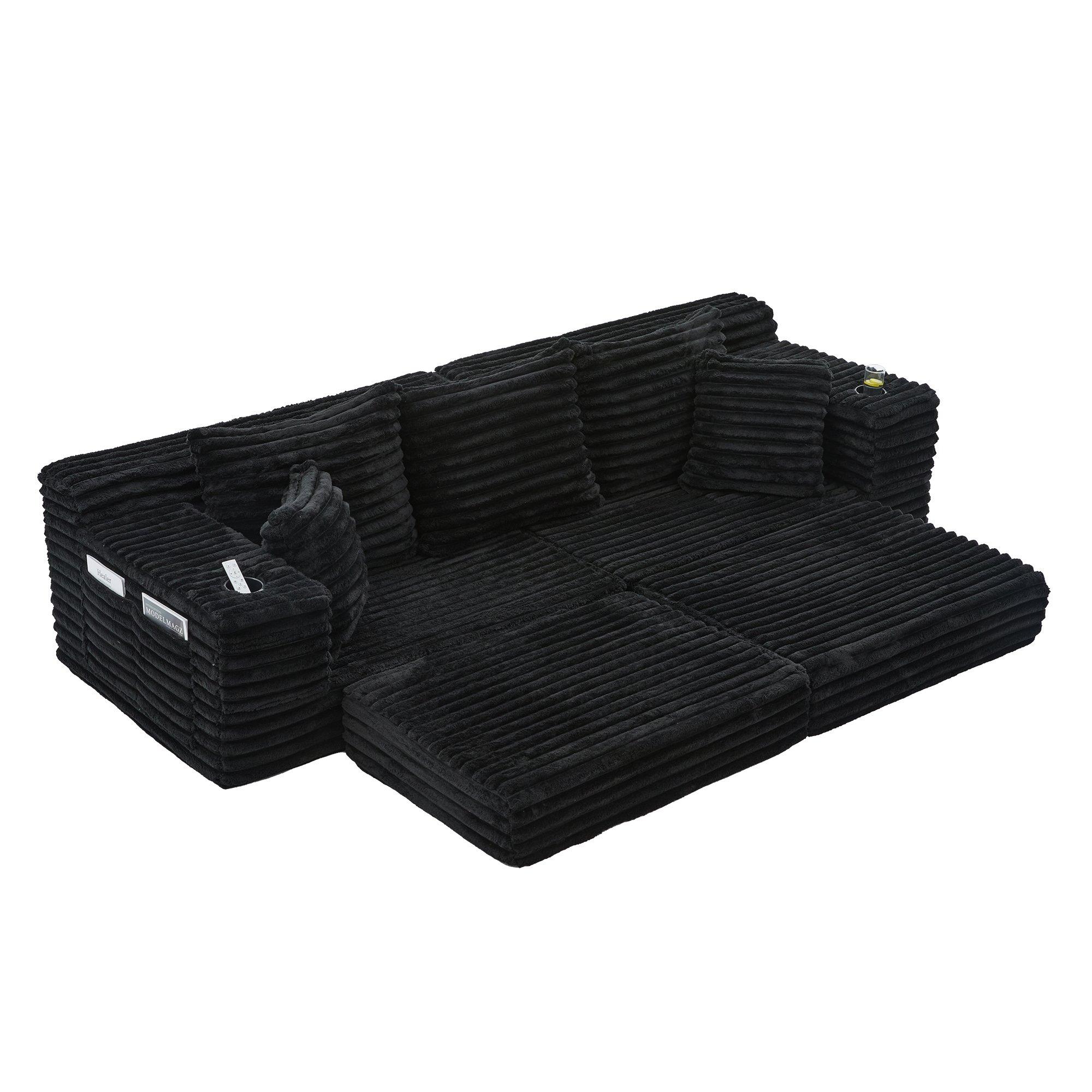 Black - Urban Meuble - Corduroy Convertible Sleeper Sofa - 13