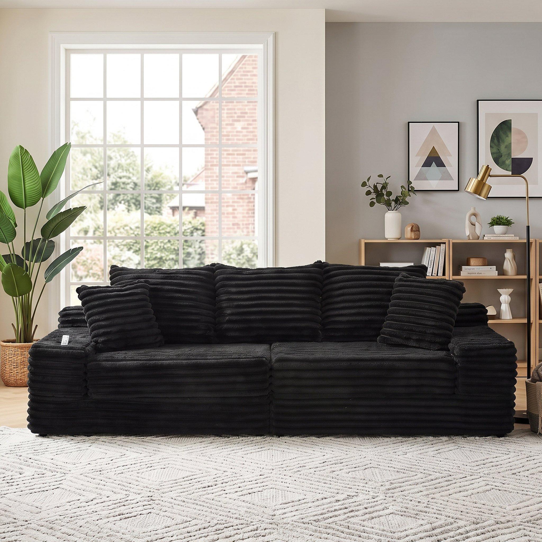 Black - Urban Meuble - Corduroy Convertible Sleeper Sofa - 3