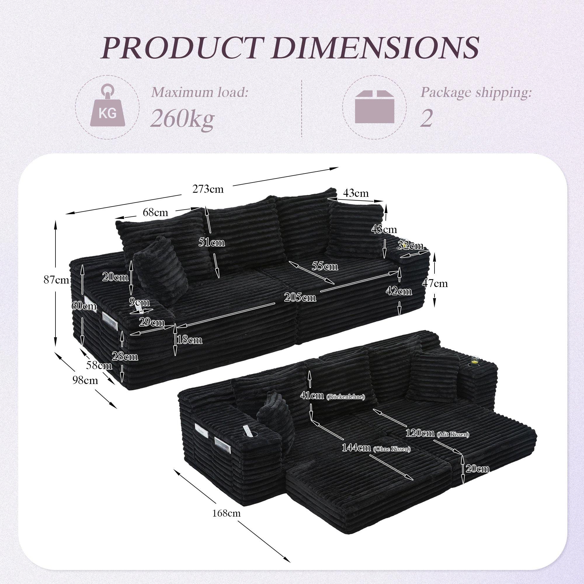 Black - Urban Meuble - Corduroy Convertible Sleeper Sofa - 6