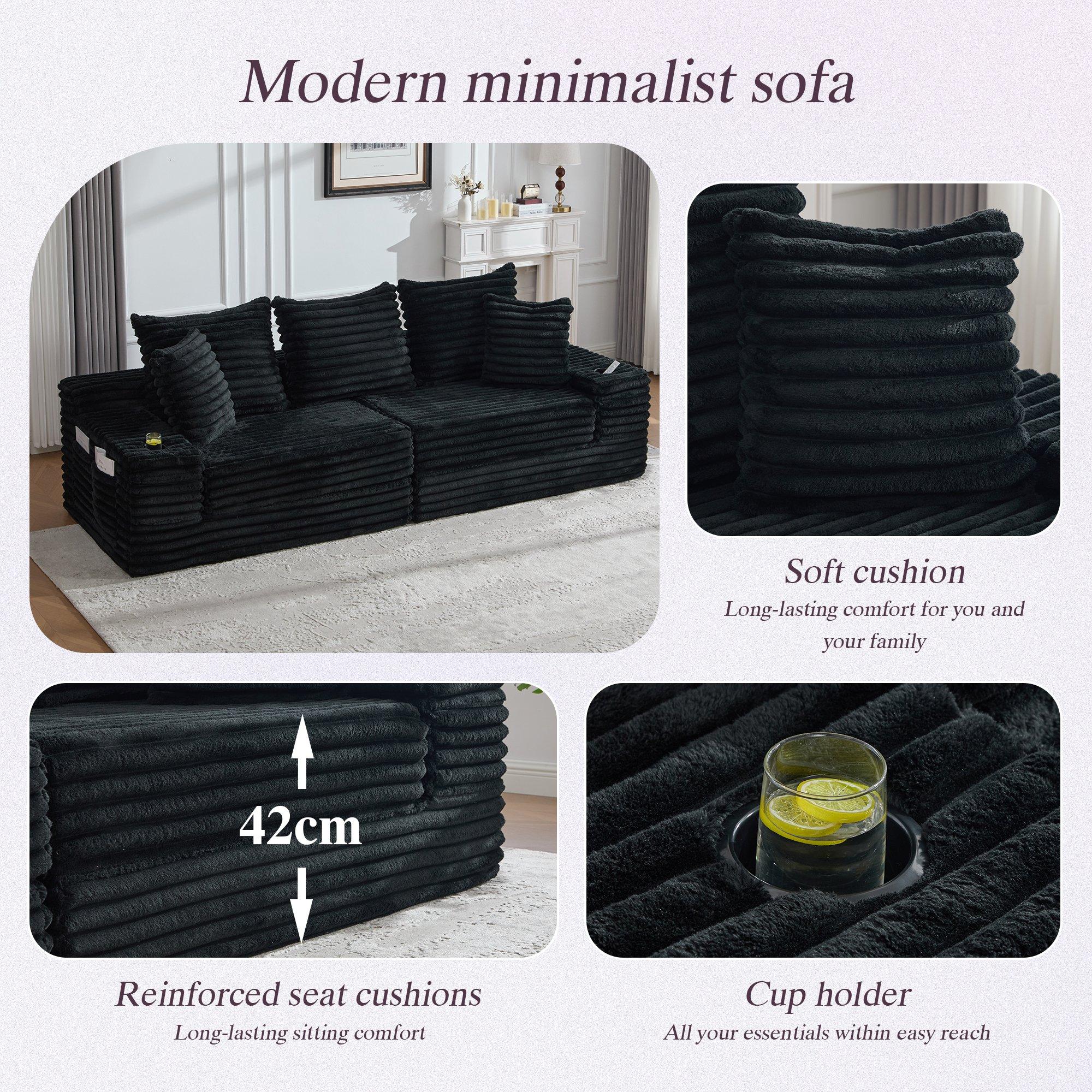 Black - Urban Meuble - Corduroy Convertible Sleeper Sofa - 7