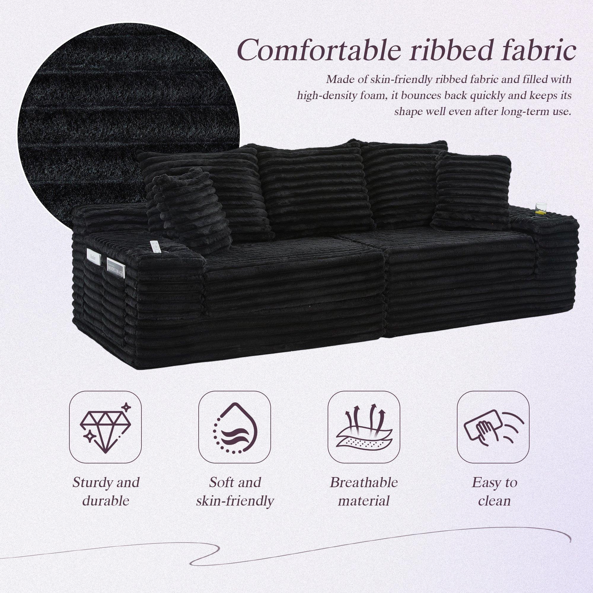 Black - Urban Meuble - Corduroy Convertible Sleeper Sofa - 9