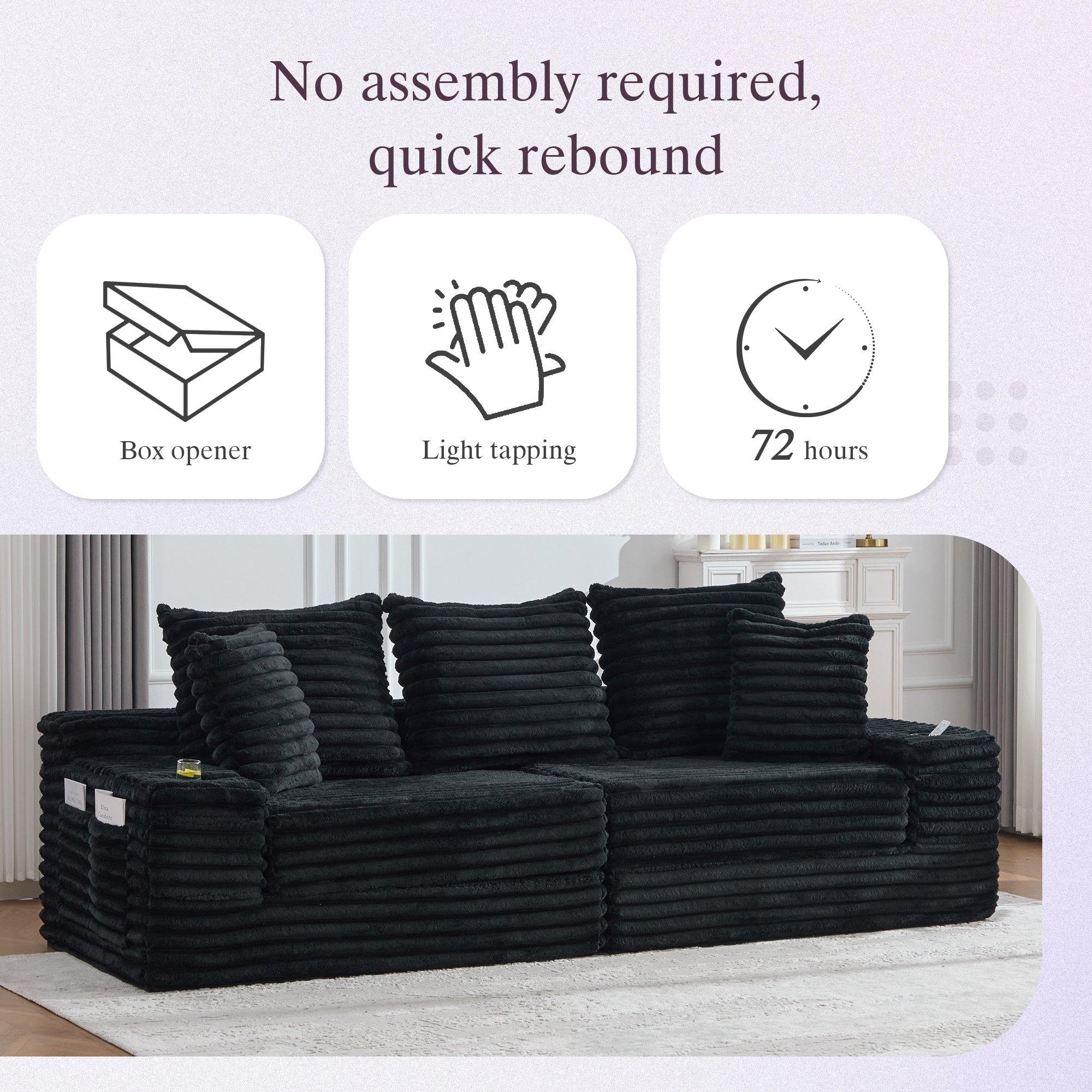 Black - Urban Meuble - Corduroy Convertible Sleeper Sofa - 10