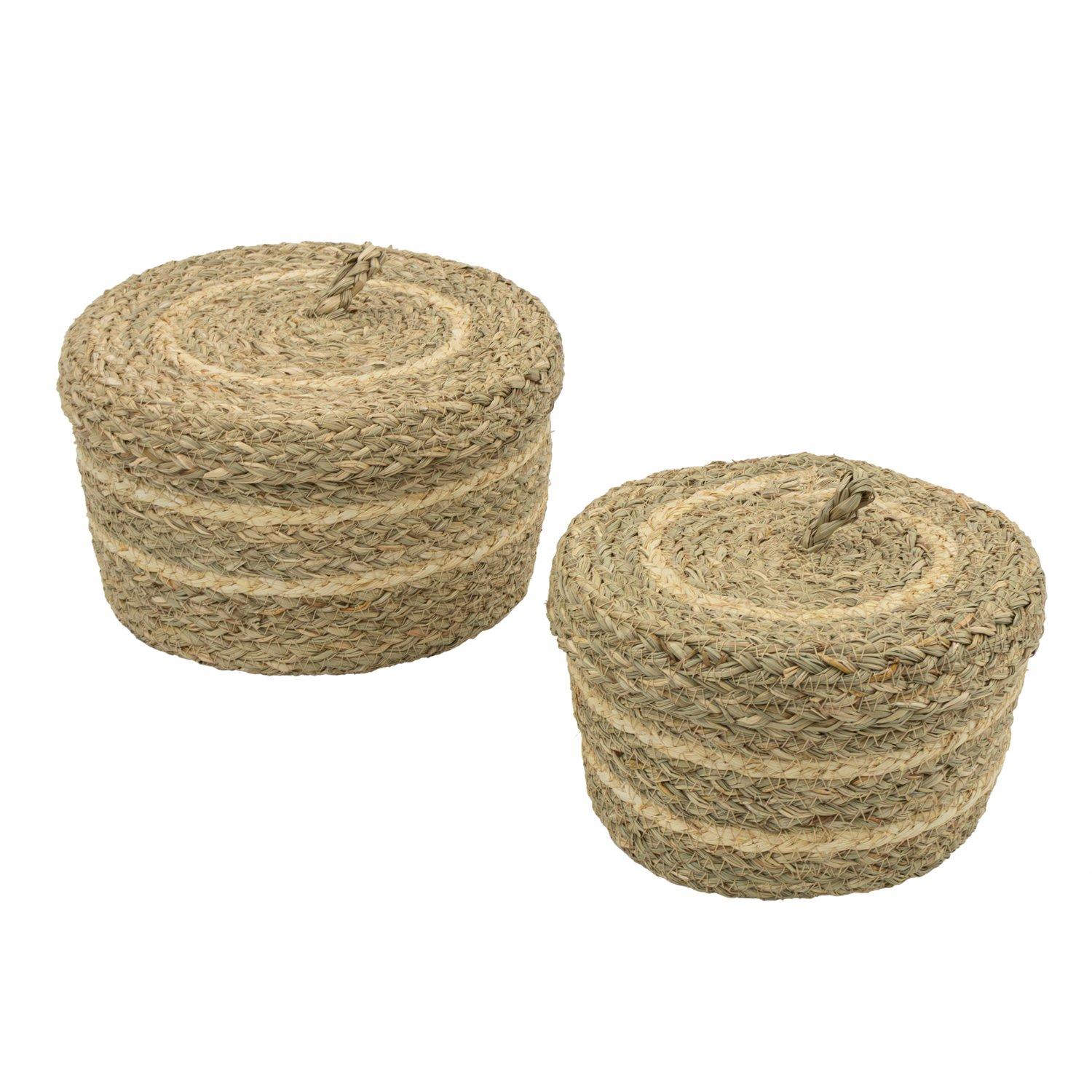 Brown - JVL - Palma Set of 2 Natural Round Storage Baskets - 1