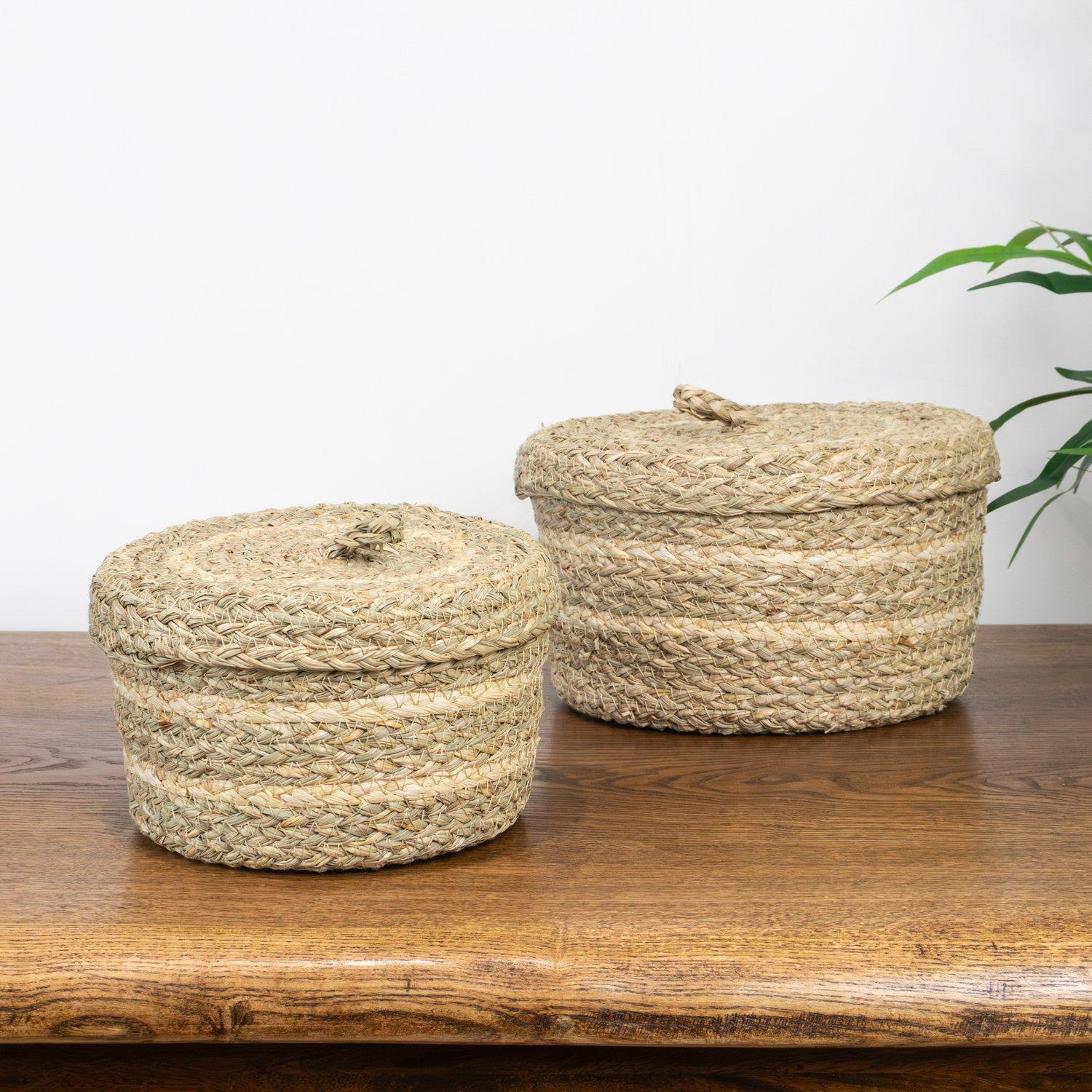 Brown - JVL - Palma Set of 2 Natural Round Storage Baskets - 11