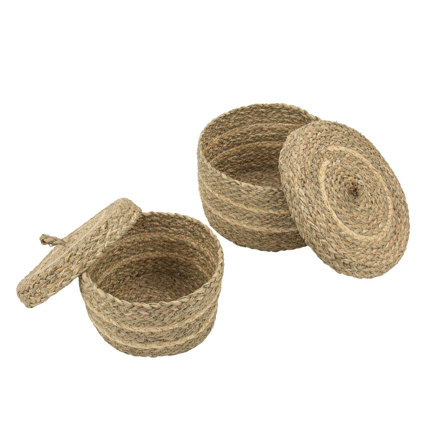 Brown - JVL - Palma Set of 2 Natural Round Storage Baskets - 4