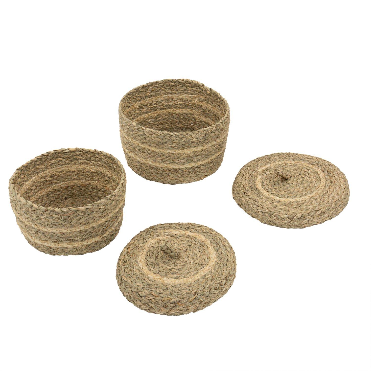 Brown - JVL - Palma Set of 2 Natural Round Storage Baskets - 5