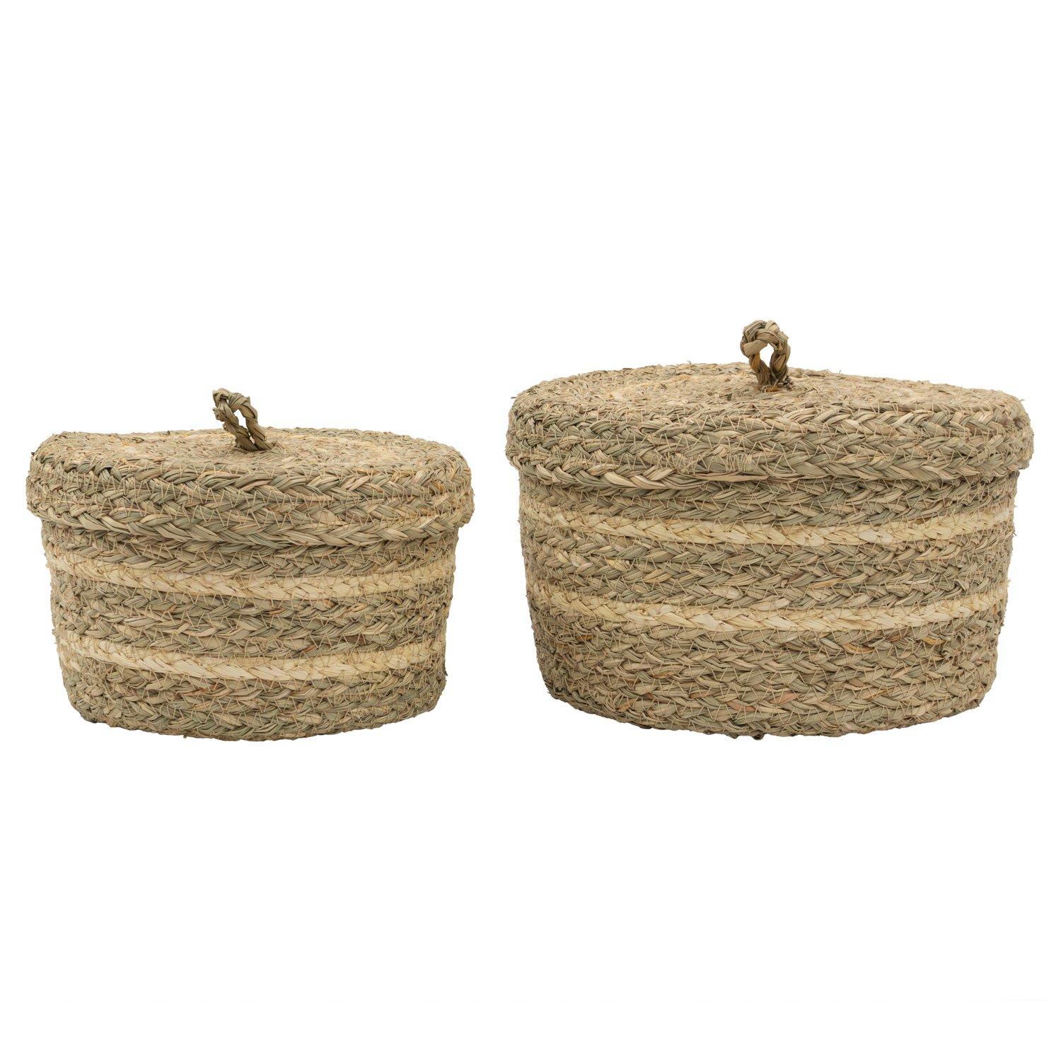 Brown - JVL - Palma Set of 2 Natural Round Storage Baskets - 9