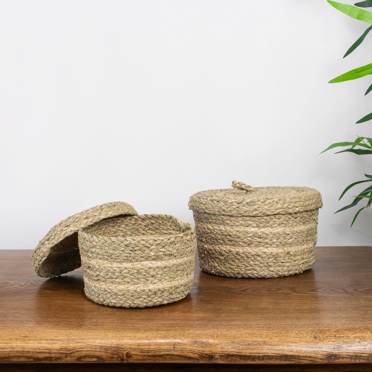 Brown - JVL - Palma Set of 2 Natural Round Storage Baskets - 10