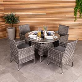 Charles Bentley 4 Seater Rattan Dining Set - Grey