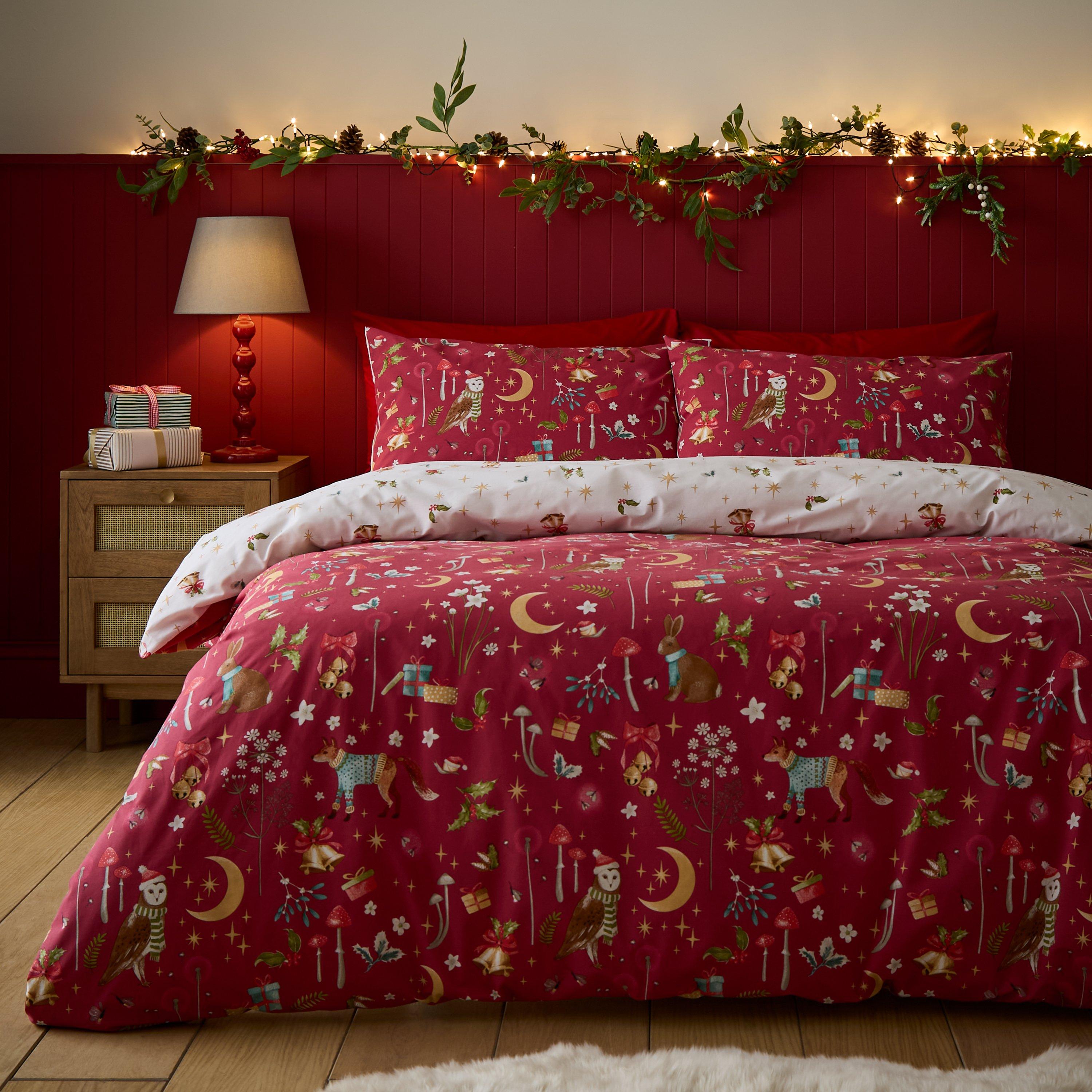 Catherine Lansfield Christmas Enchanted Twilight Single Duvet Cover Set Red - Image 8