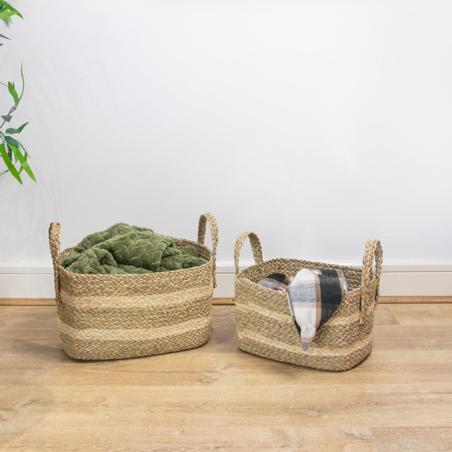 Brown - JVL - Palma Large Natural Rectangular Storage Basket - 6