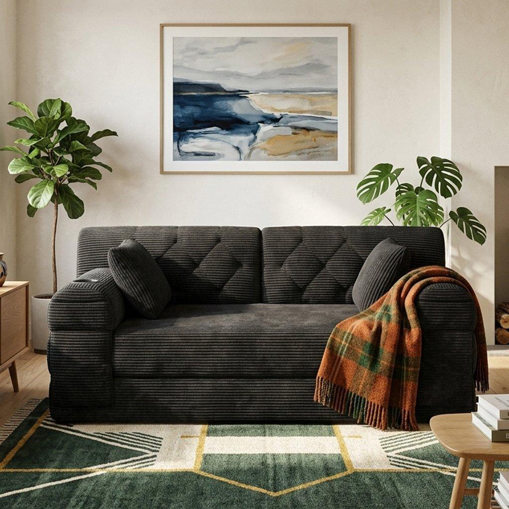 Black - Urban Meuble - Corduroy Convertible Sleeper Sofa - 1