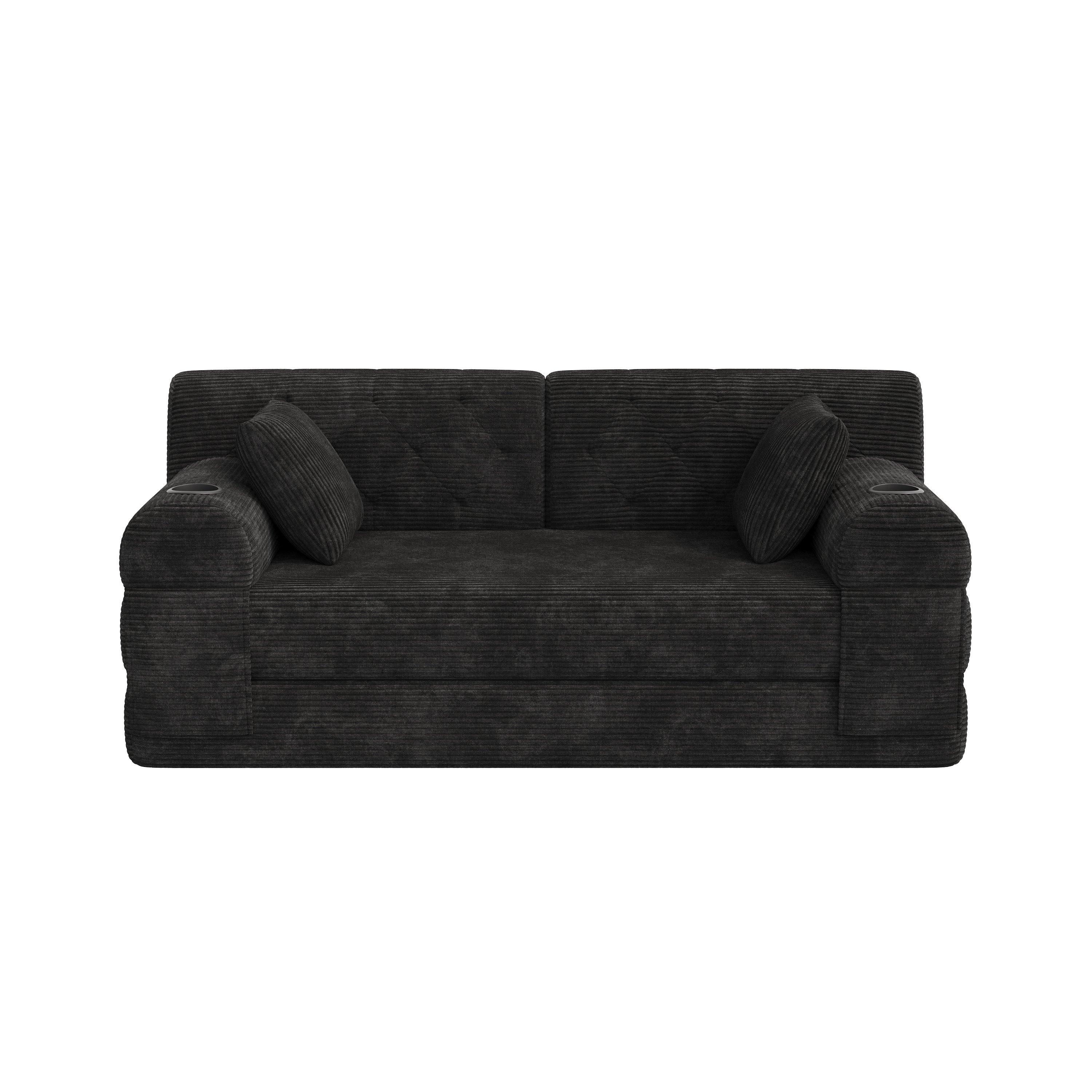 Black - Urban Meuble - Corduroy Convertible Sleeper Sofa - 12