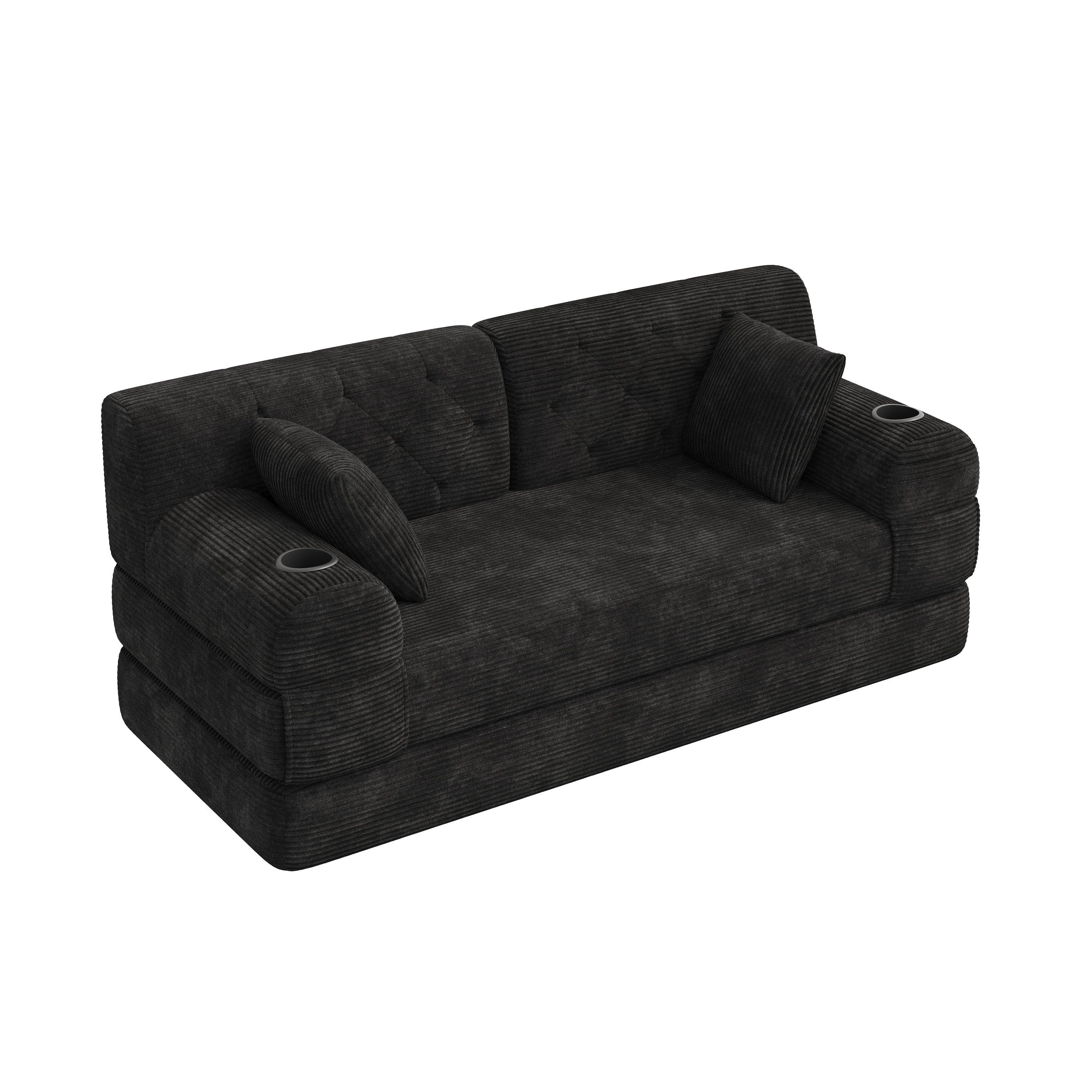Black - Urban Meuble - Corduroy Convertible Sleeper Sofa - 13