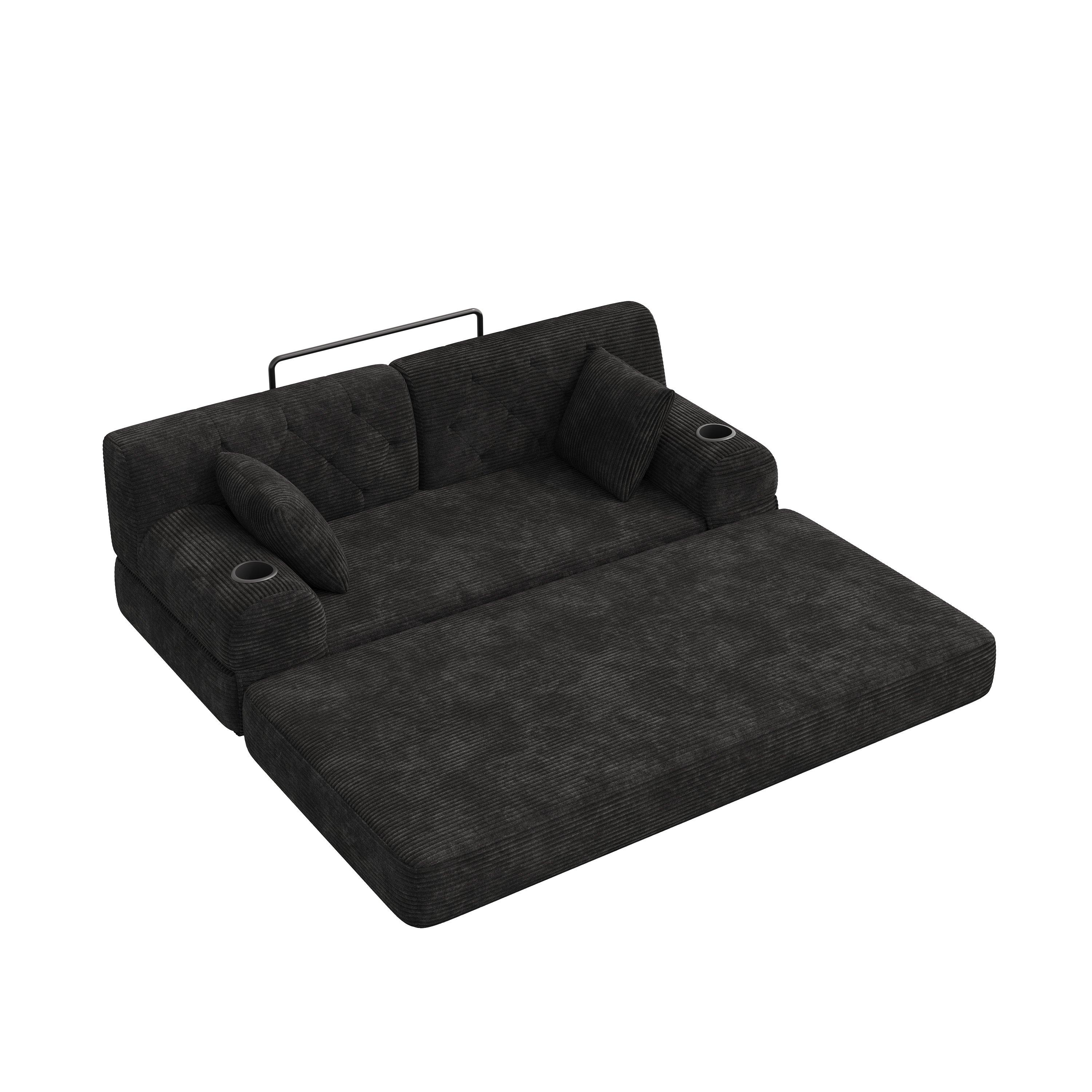 Black - Urban Meuble - Corduroy Convertible Sleeper Sofa - 14