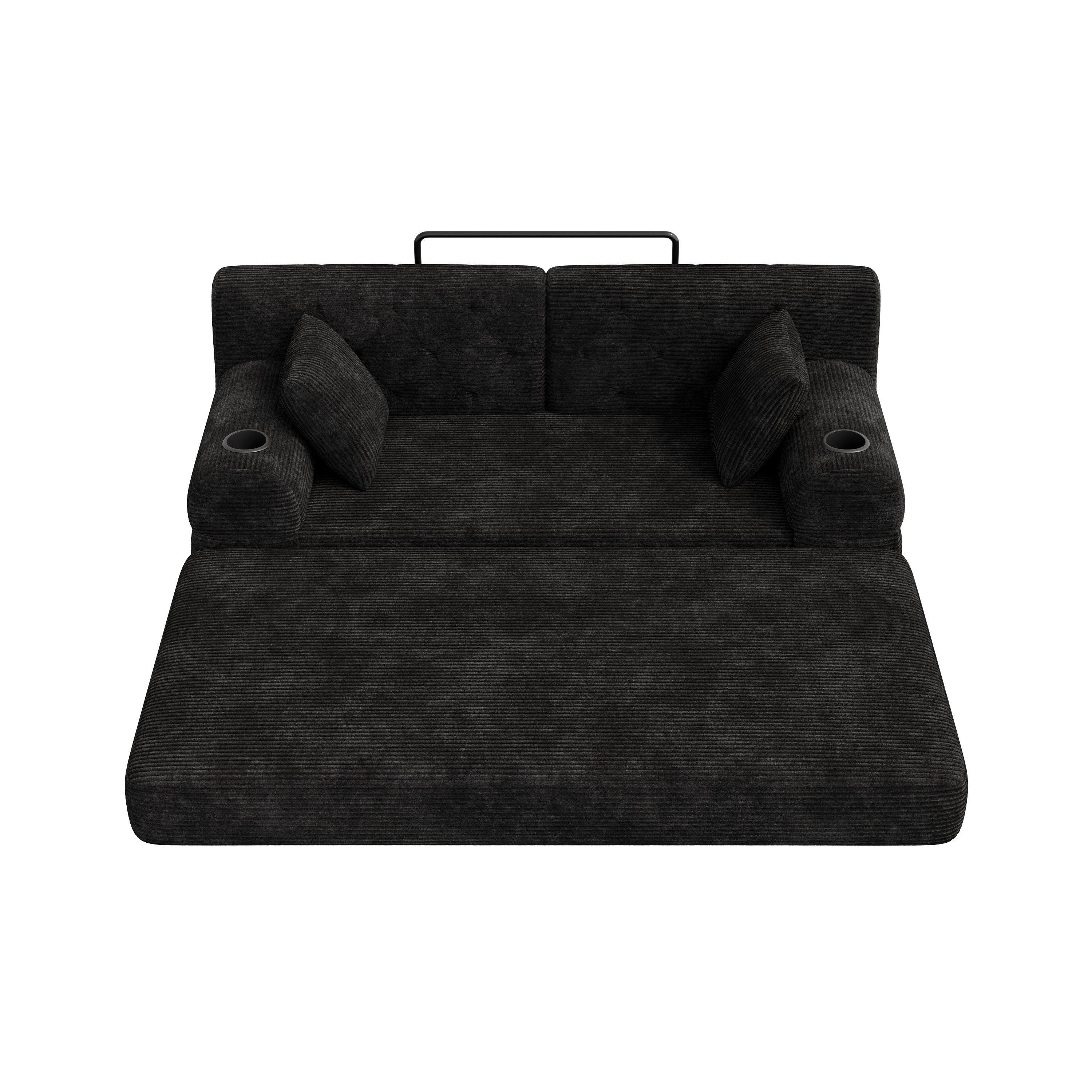 Black - Urban Meuble - Corduroy Convertible Sleeper Sofa - 15