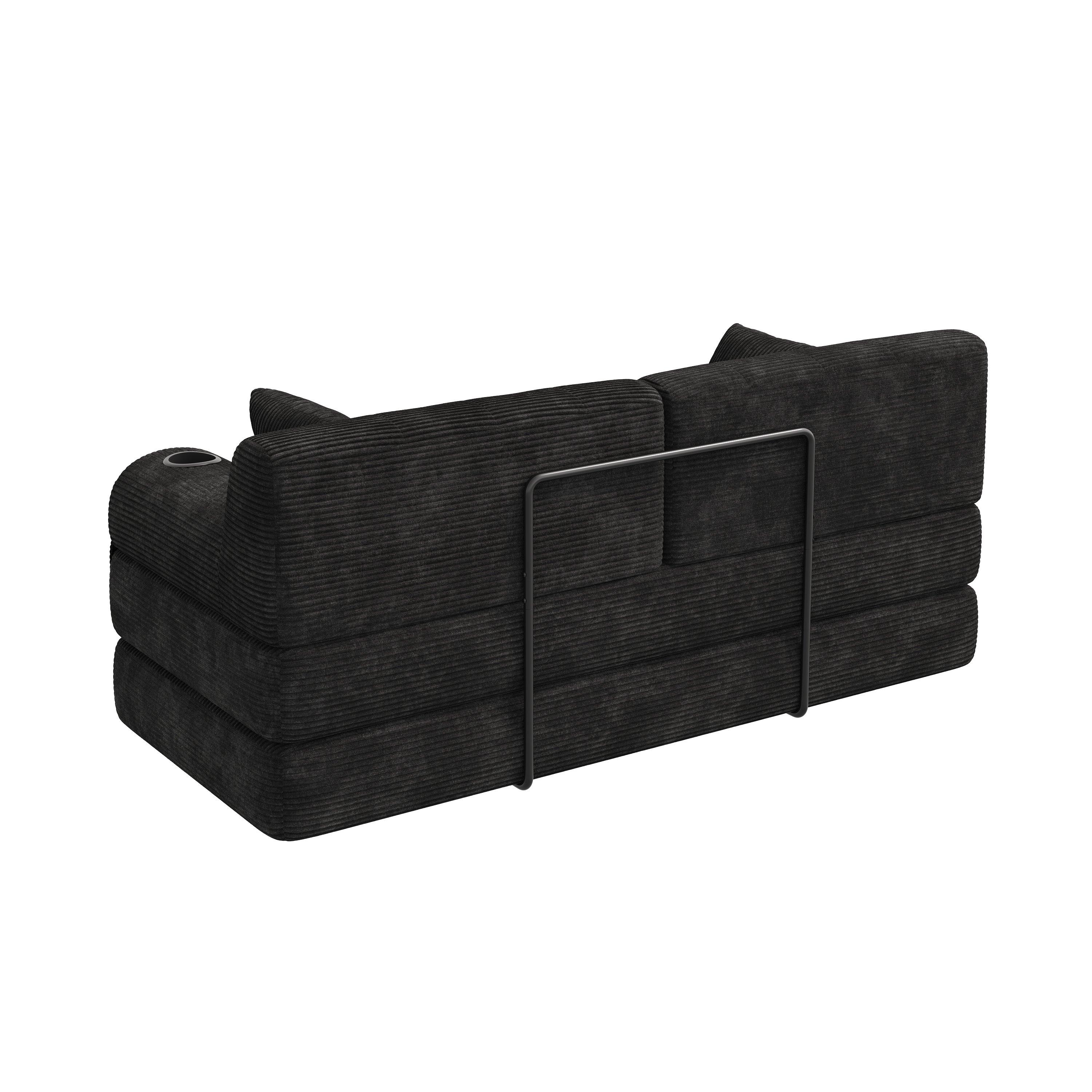 Black - Urban Meuble - Corduroy Convertible Sleeper Sofa - 16
