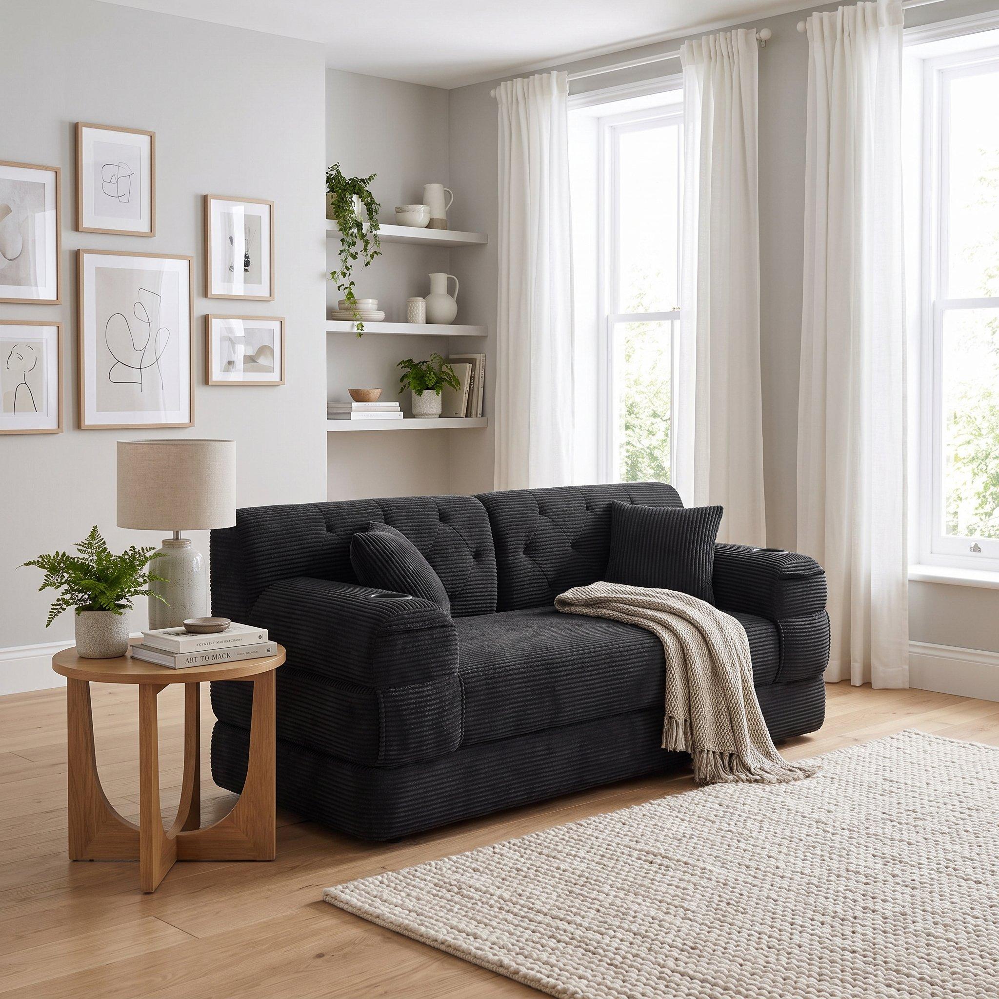 Black - Urban Meuble - Corduroy Convertible Sleeper Sofa - 3