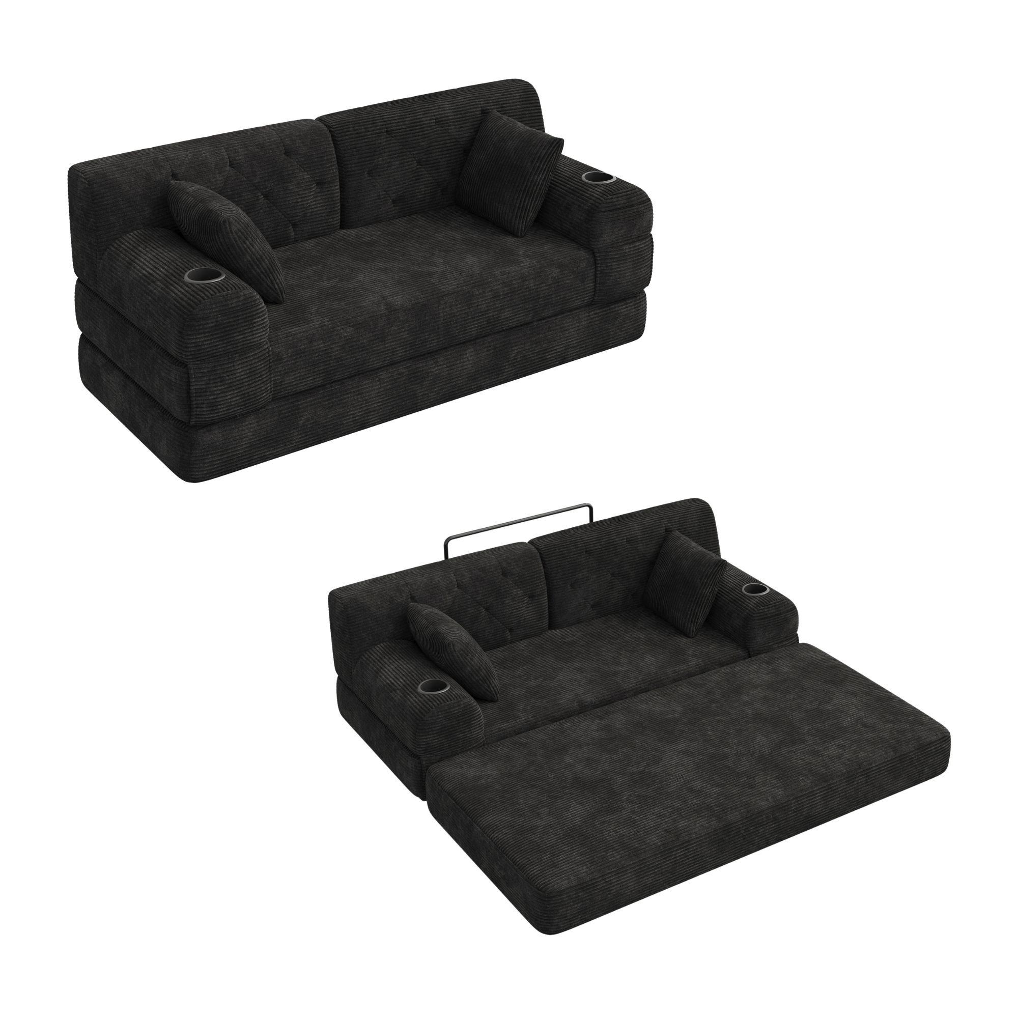 Black - Urban Meuble - Corduroy Convertible Sleeper Sofa - 5