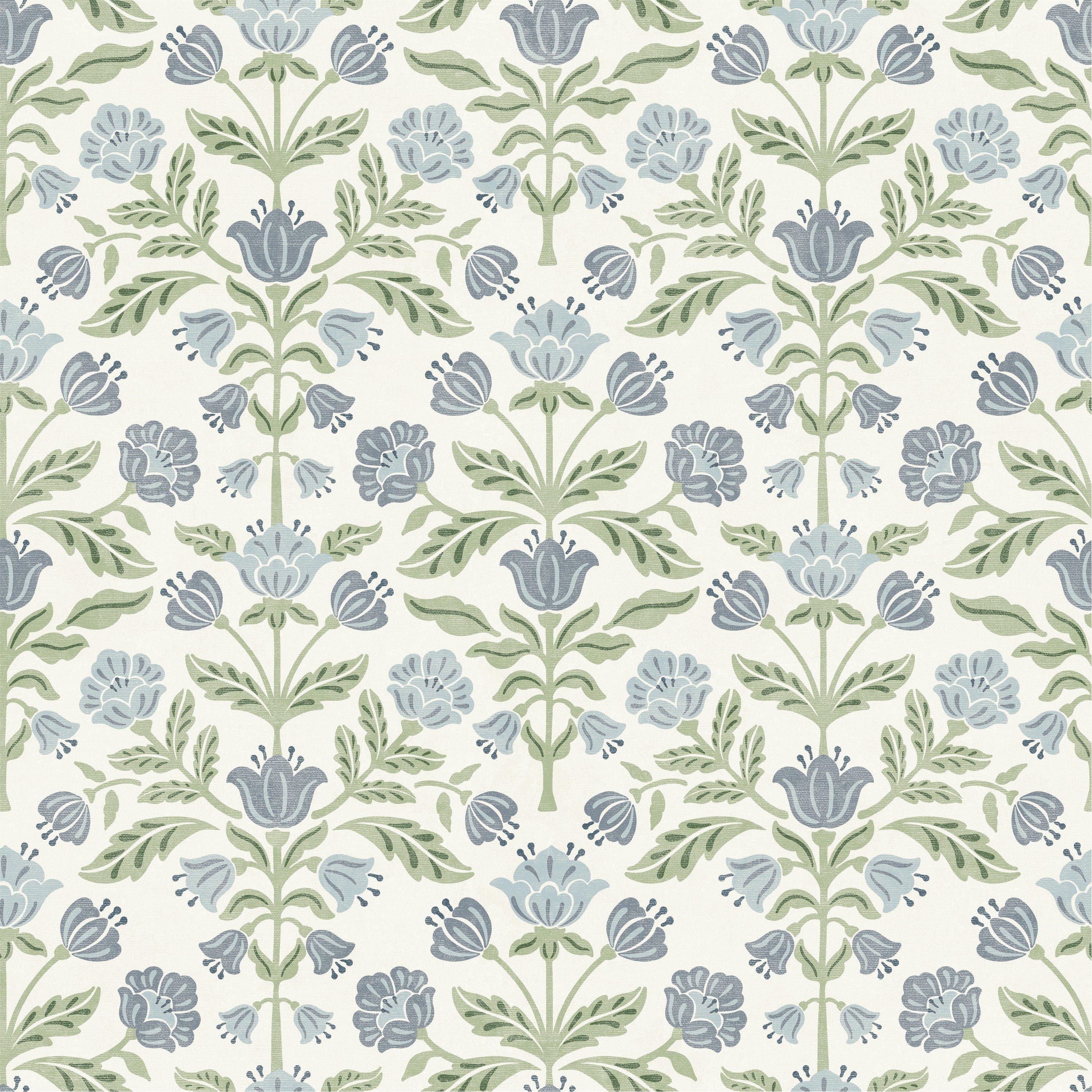 Green - Arthouse - Modern Floral Damask Blue / Green Wallpaper - 1