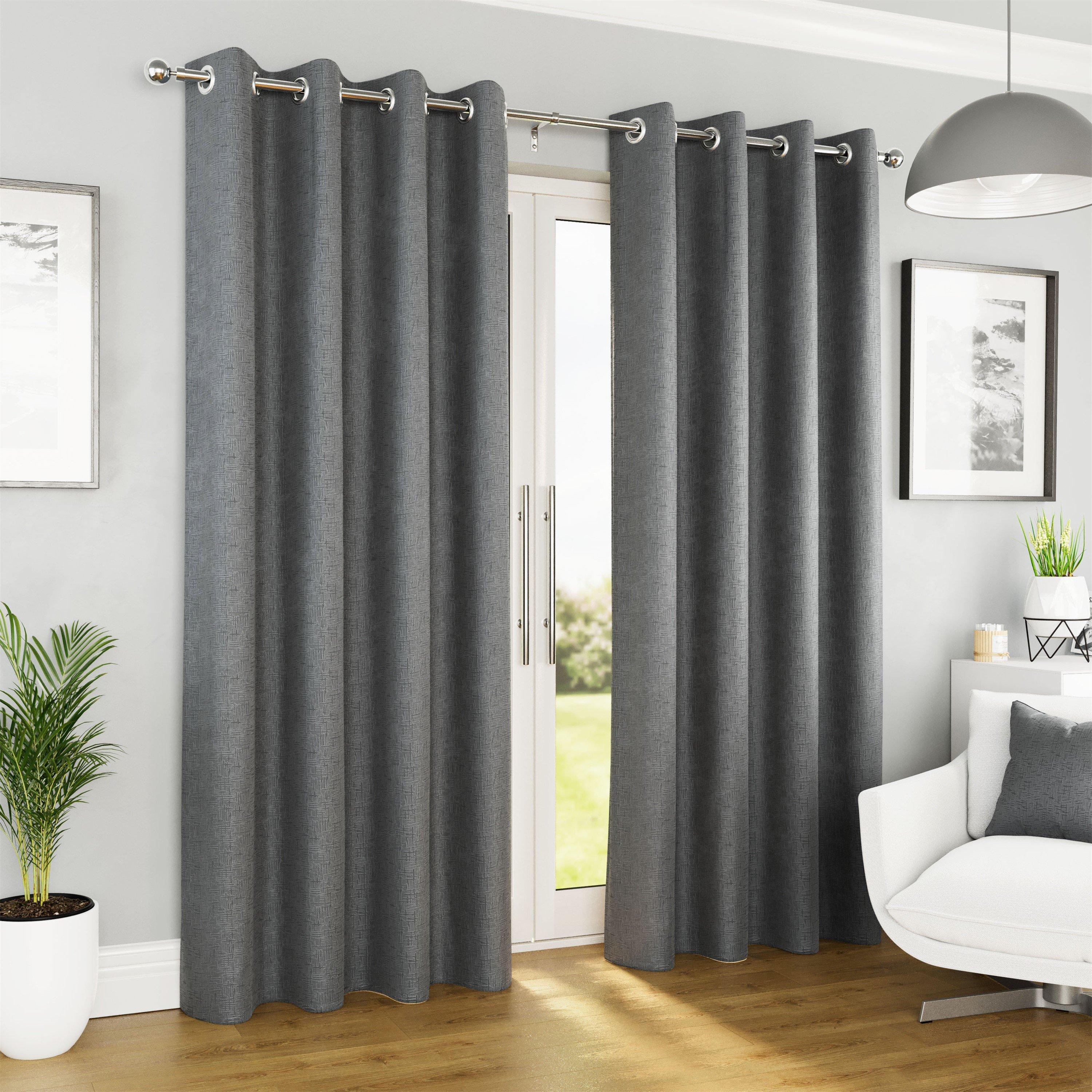 Grey - Enhanced Living - Textured Thermal Room Darkening Curtains Eyelet - 1