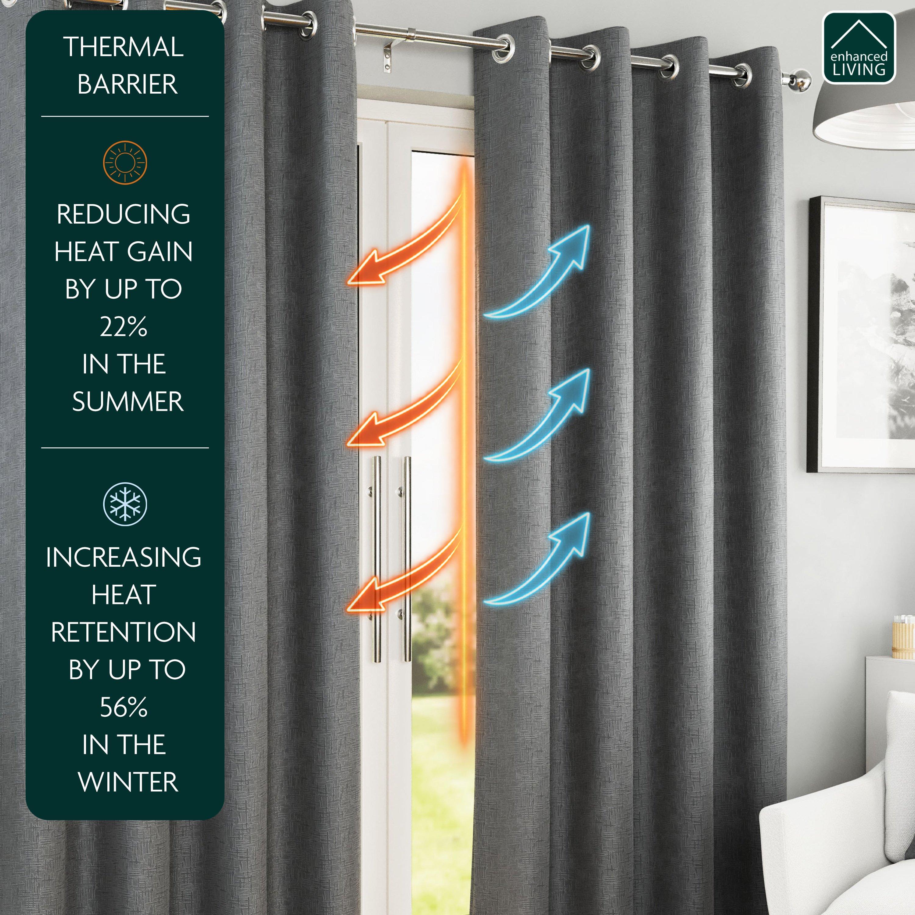 Grey - Enhanced Living - Textured Thermal Room Darkening Curtains Eyelet - 2