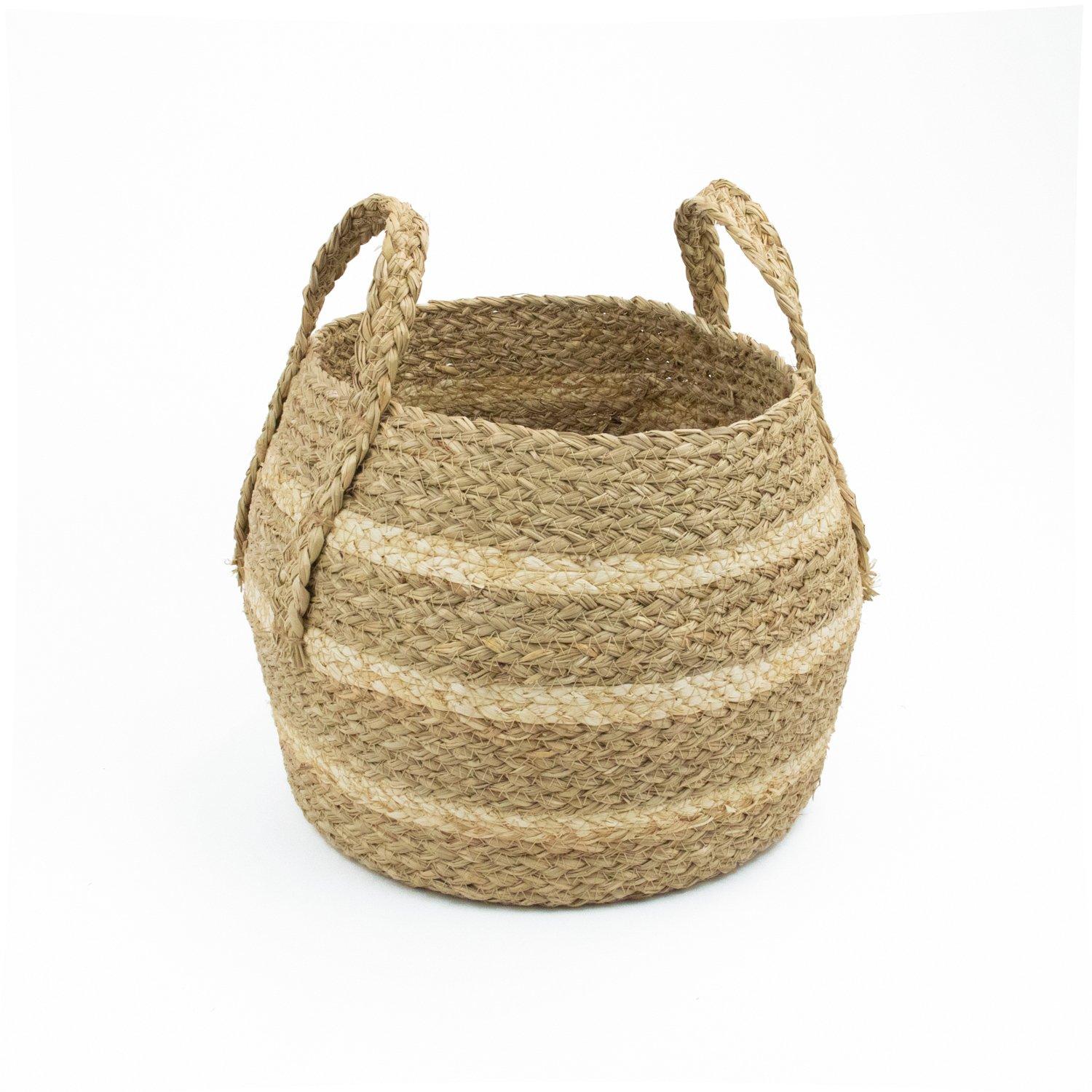 Brown - JVL - Palma Natural Belly Storage Basket with Handle - 1