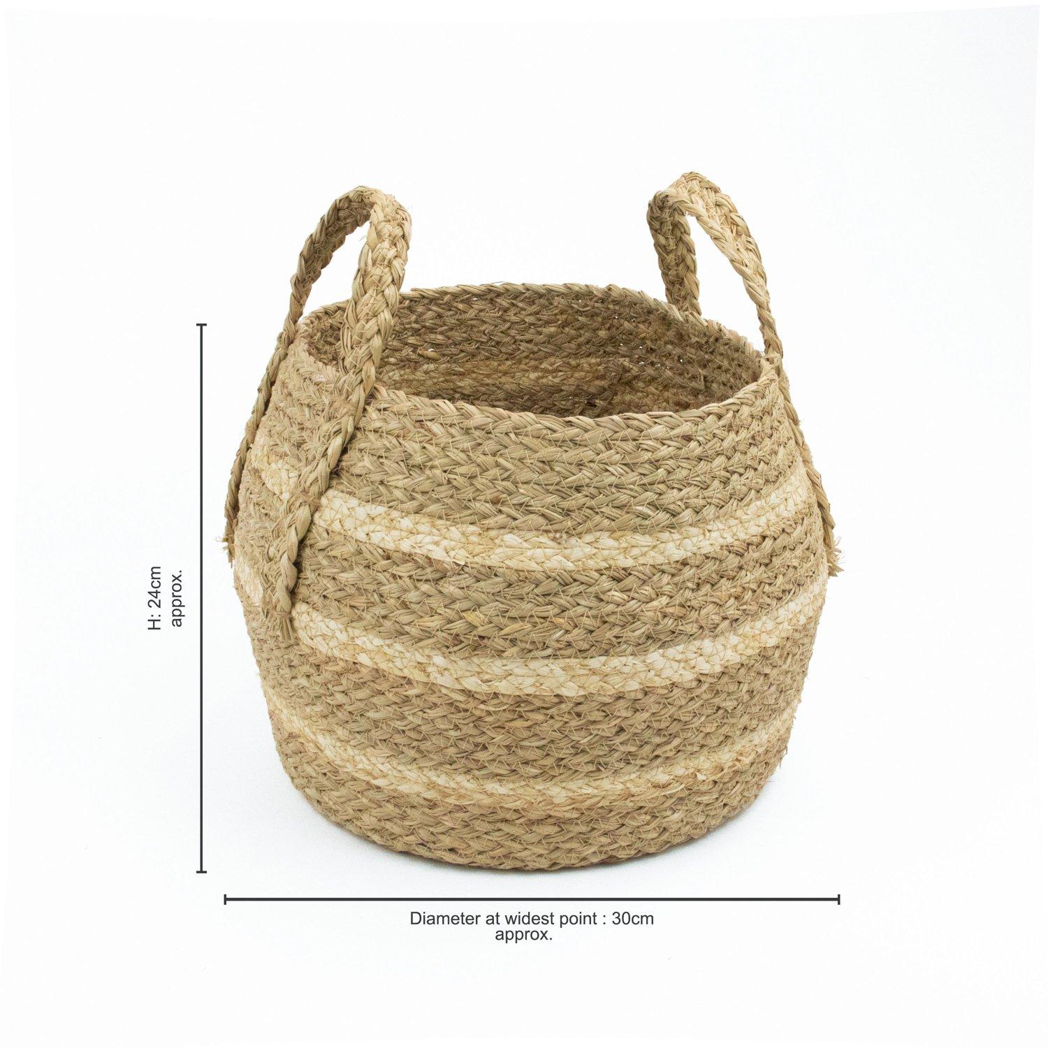 Brown - JVL - Palma Natural Belly Storage Basket with Handle - 7