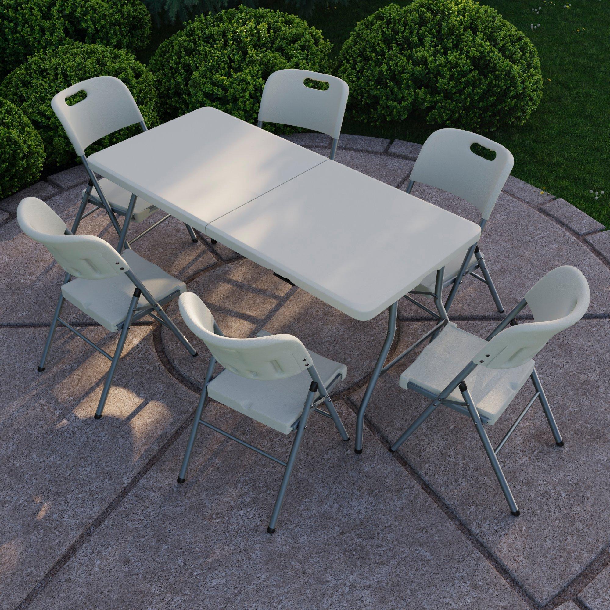 White - Lassic - Outdoor Folding Table 5ft & 6 Folding Chairs - 1
