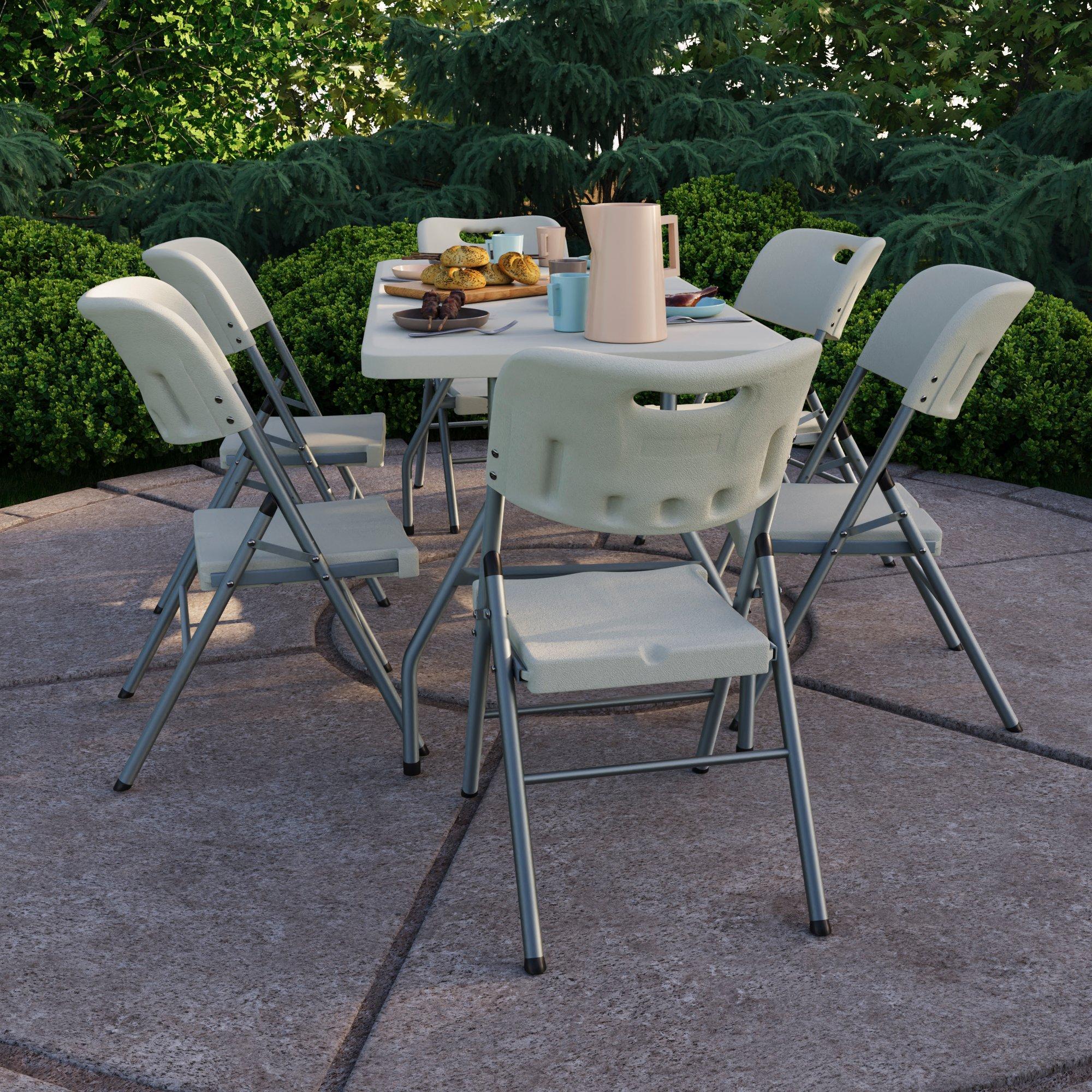 White - Lassic - Outdoor Folding Table 5ft & 6 Folding Chairs - 5