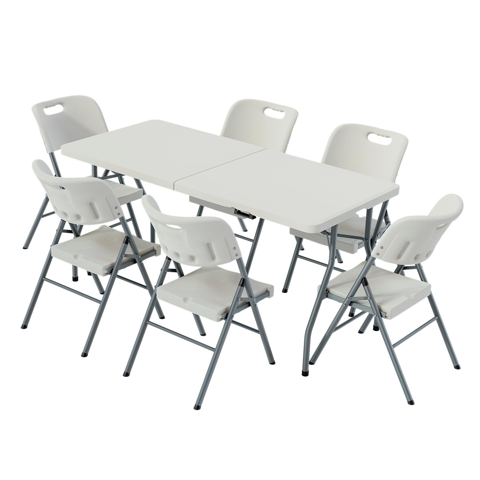White - Lassic - Outdoor Folding Table 5ft & 6 Folding Chairs - 10