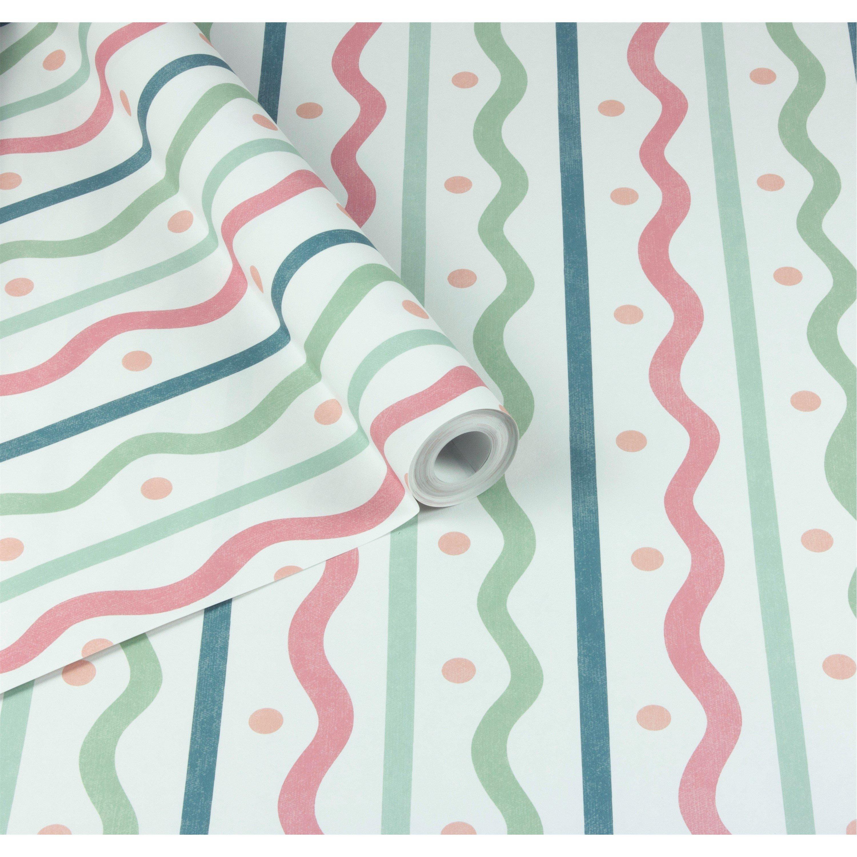 Pink - Arthouse - Squiggle Stripe Pink Multi Wallpaper - 2