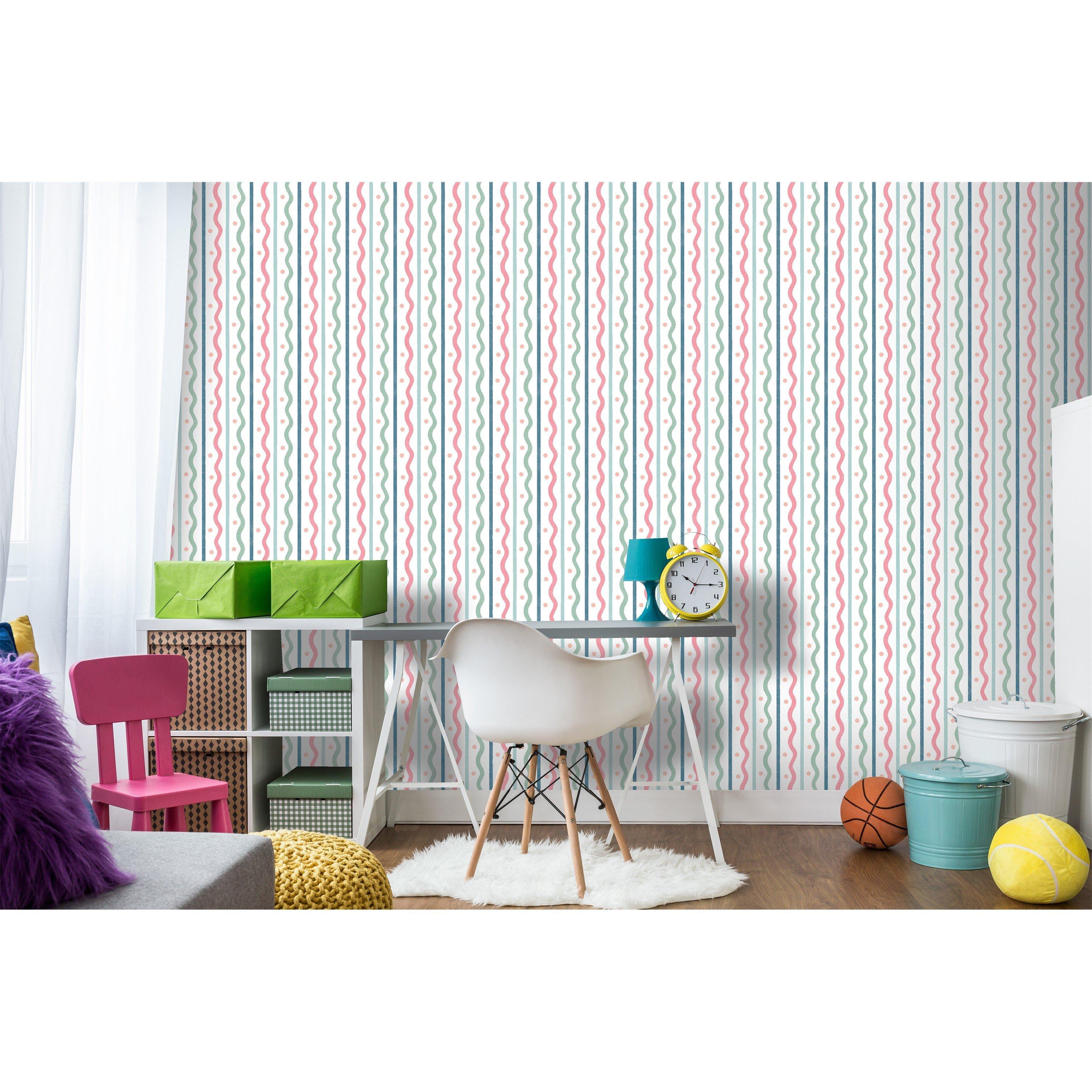 Pink - Arthouse - Squiggle Stripe Pink Multi Wallpaper - 3