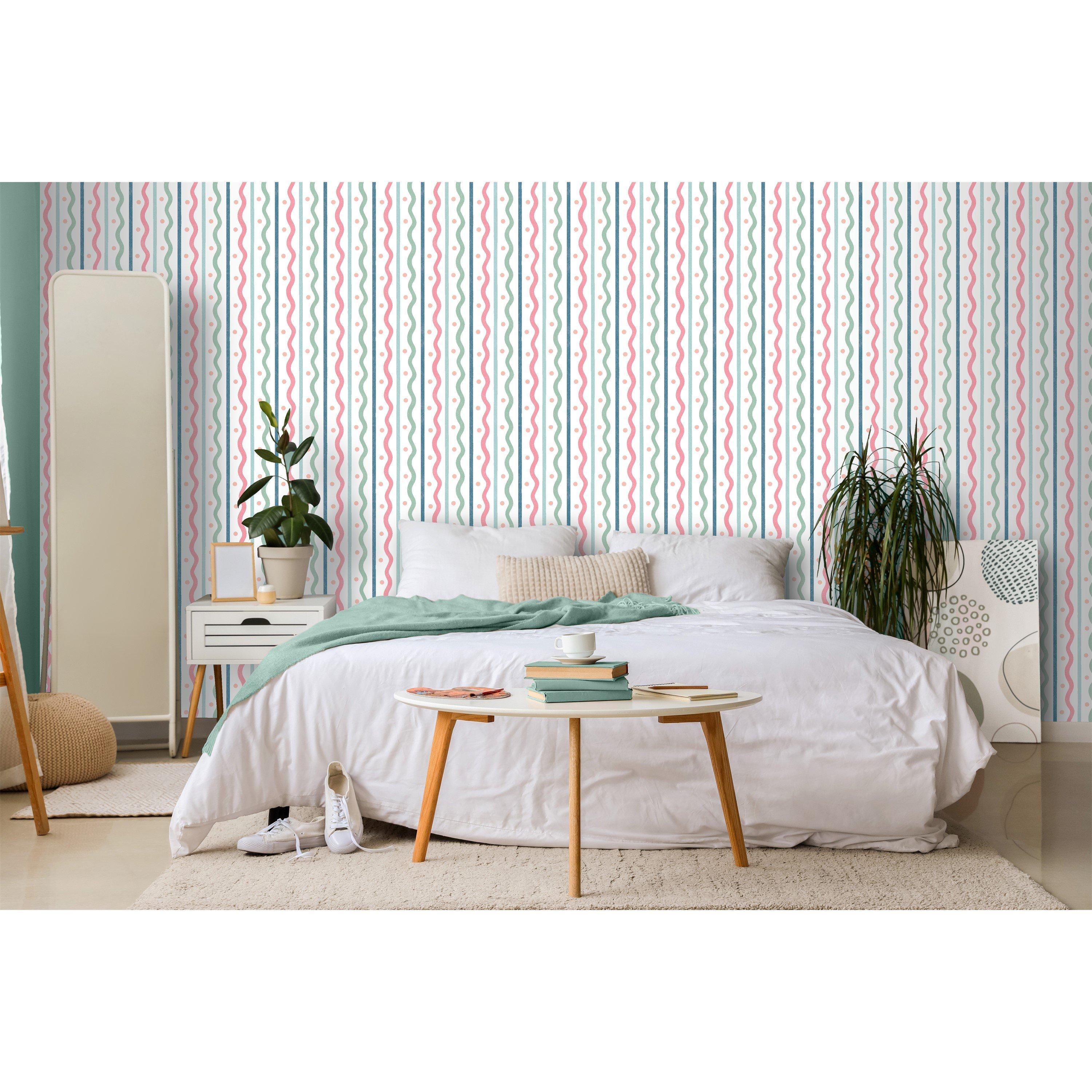Pink - Arthouse - Squiggle Stripe Pink Multi Wallpaper - 4