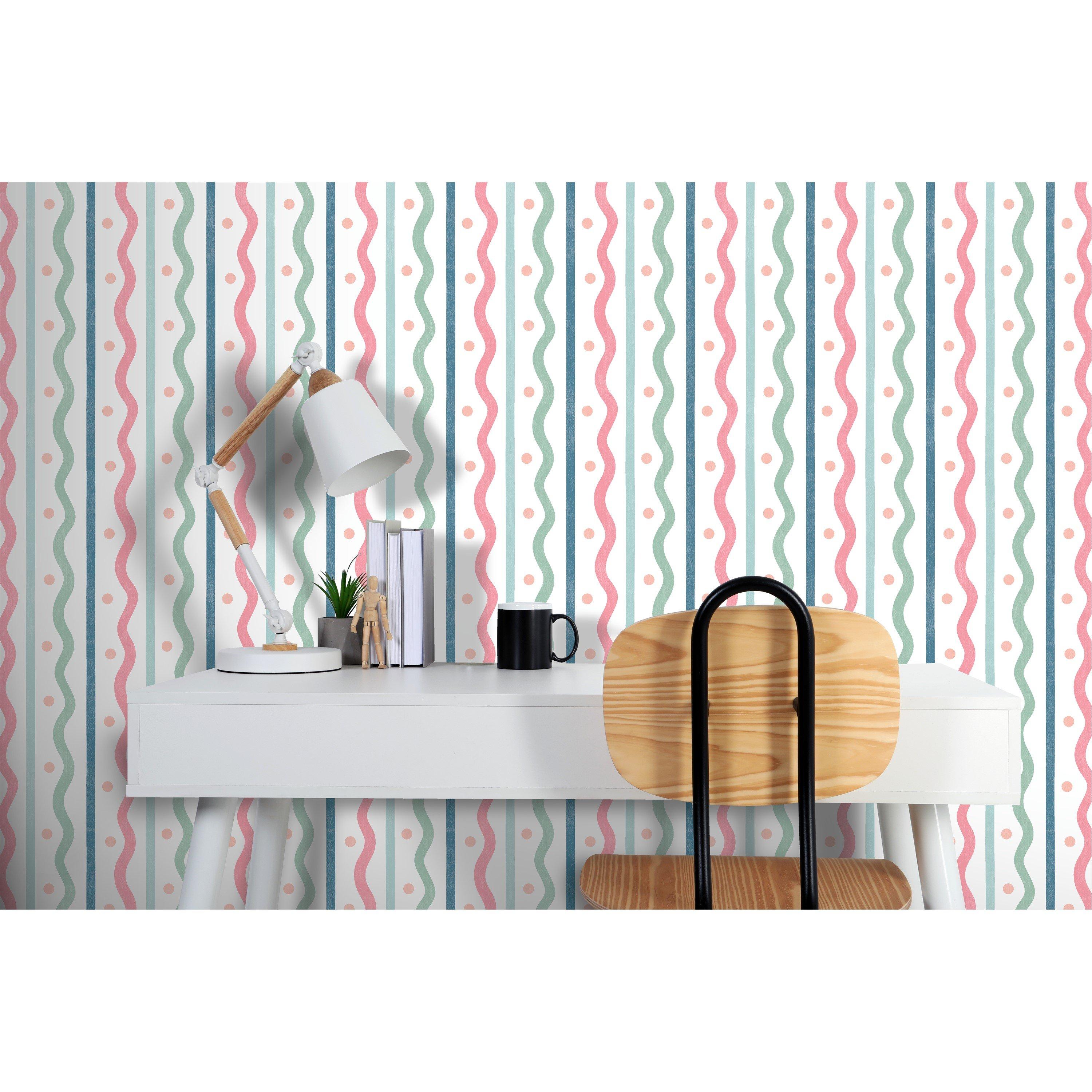 Pink - Arthouse - Squiggle Stripe Pink Multi Wallpaper - 5
