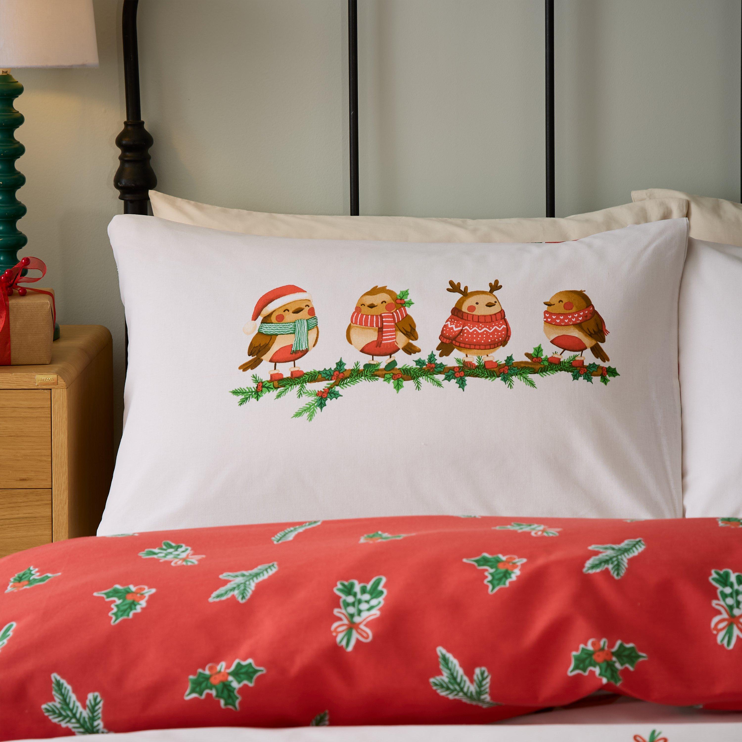 Red - Catherine Lansfield - Christmas Robins Reversible Duvet Cover Set - 3