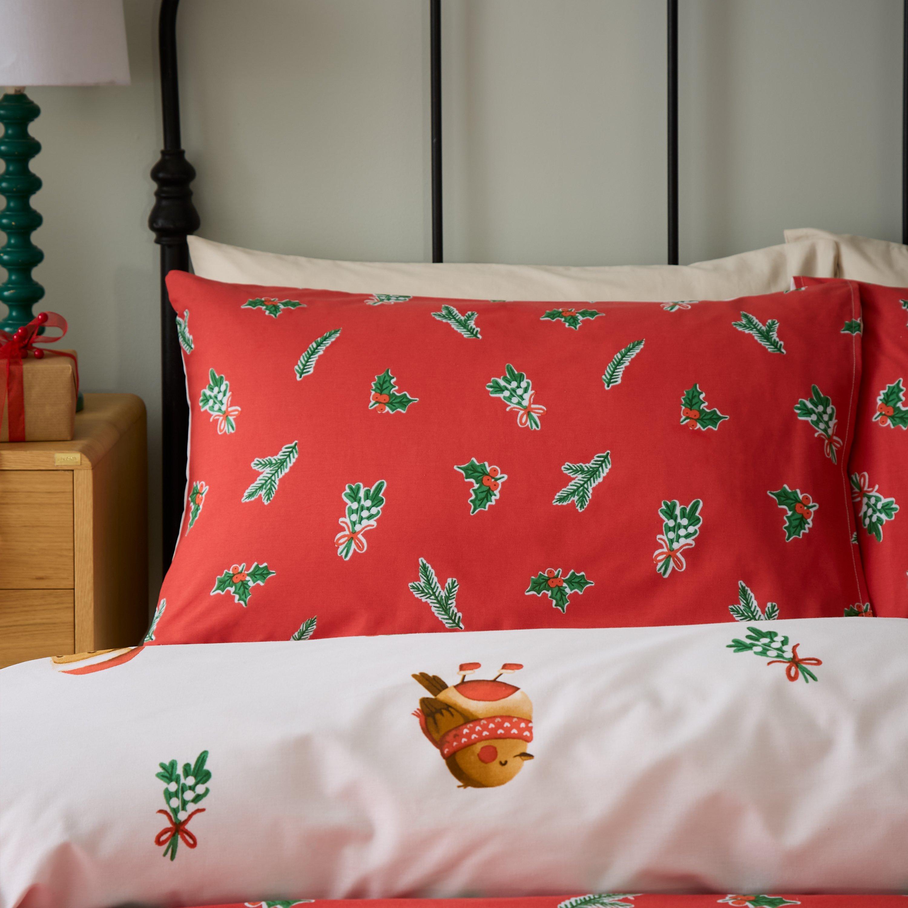 Red - Catherine Lansfield - Christmas Robins Reversible Duvet Cover Set - 4