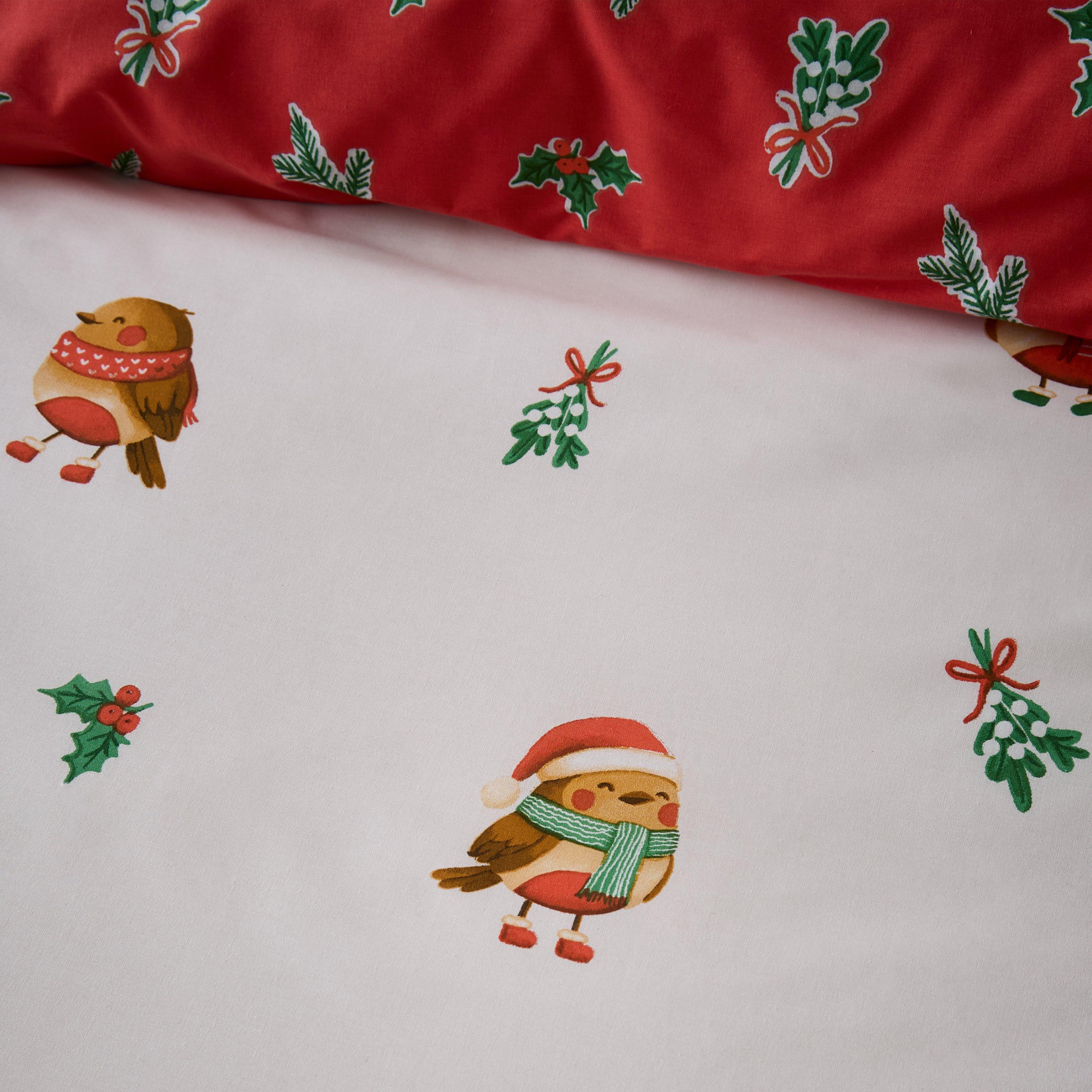 Red - Catherine Lansfield - Christmas Robins Reversible Duvet Cover Set - 5