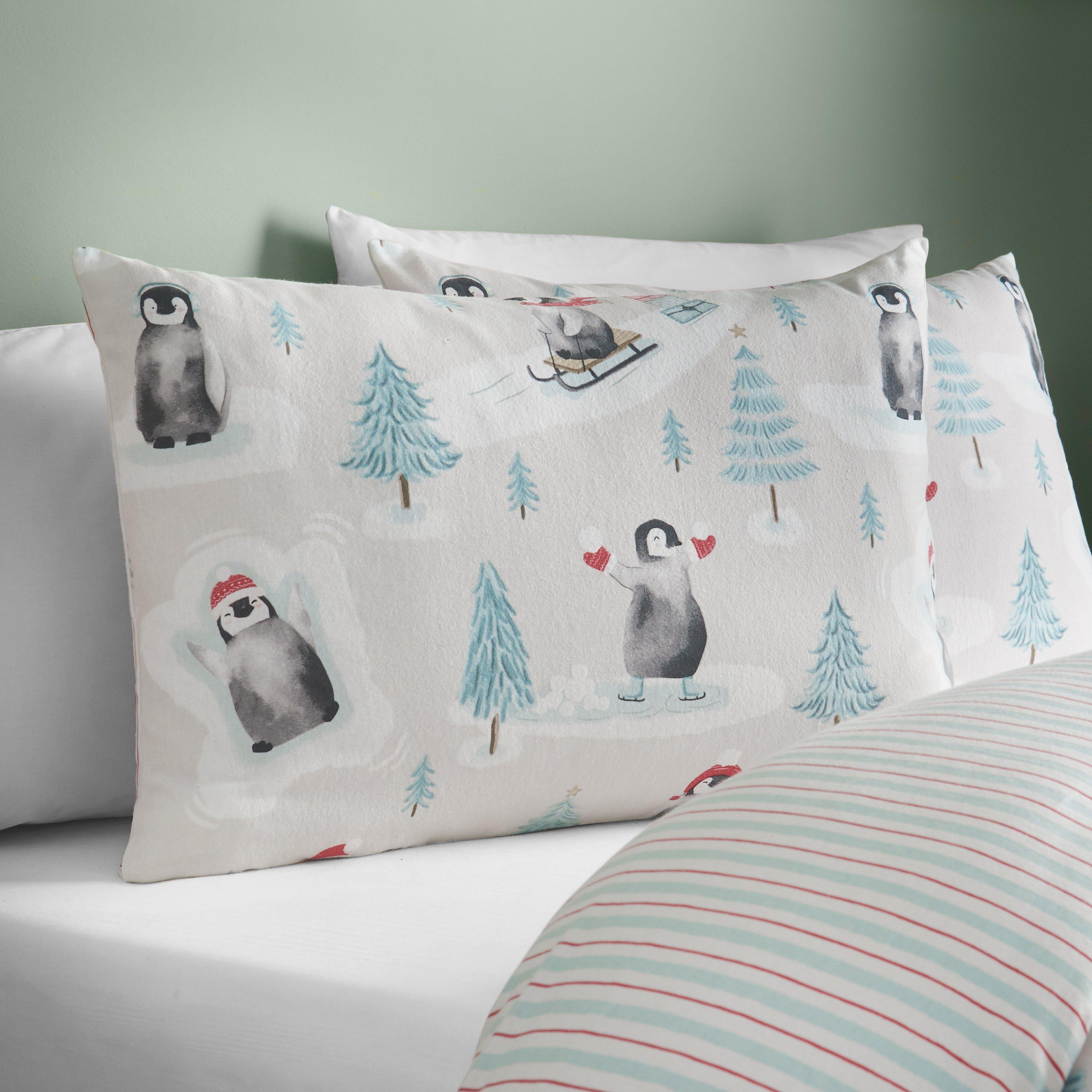 Green - Catherine Lansfield - Brushed Christmas Penguins Cotton Duvet Cover Set - 3