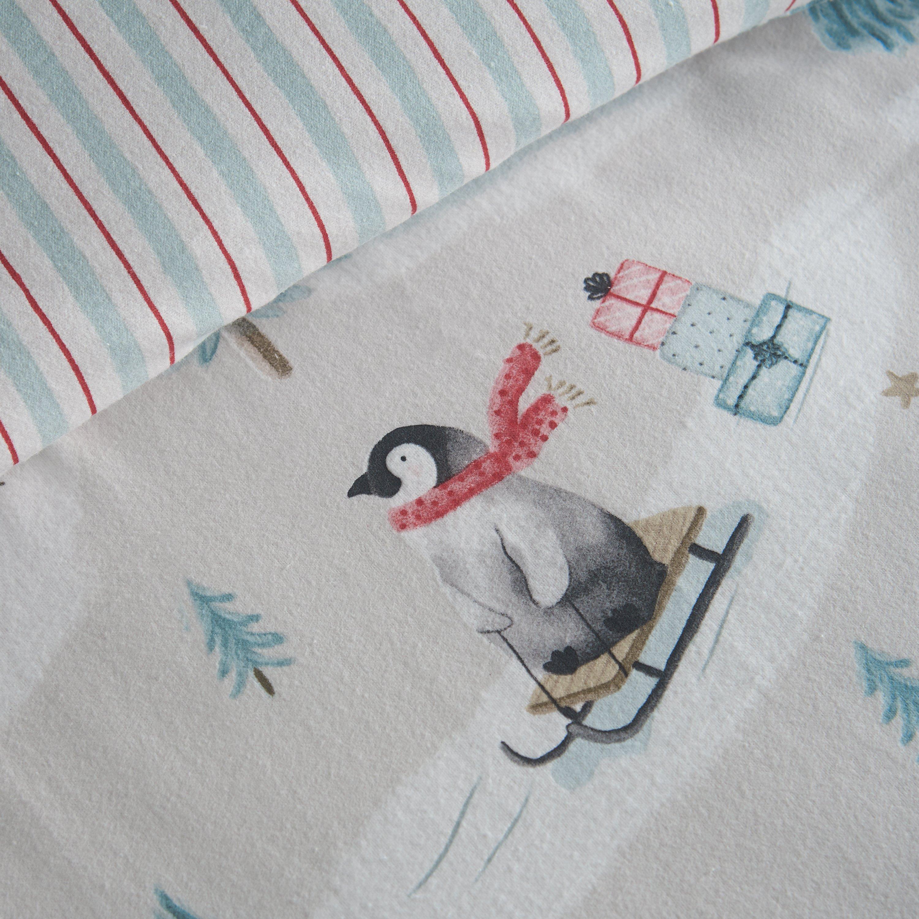 Green - Catherine Lansfield - Brushed Christmas Penguins Cotton Duvet Cover Set - 4