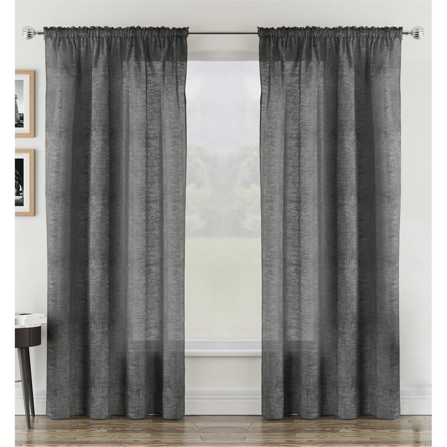 Tyrone Textiles  Rhodes Linen-Look Sheer Voile Panels - Pair - Charcoal - 140x122cm