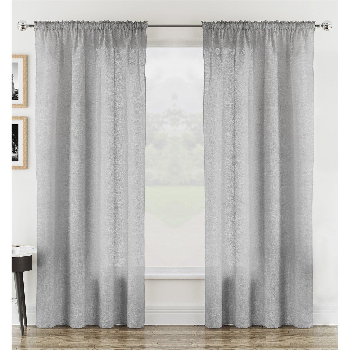 Tyrone Textiles  Rhodes Linen-Look Sheer Voile Panels - Pair - Silver - 140x122cm