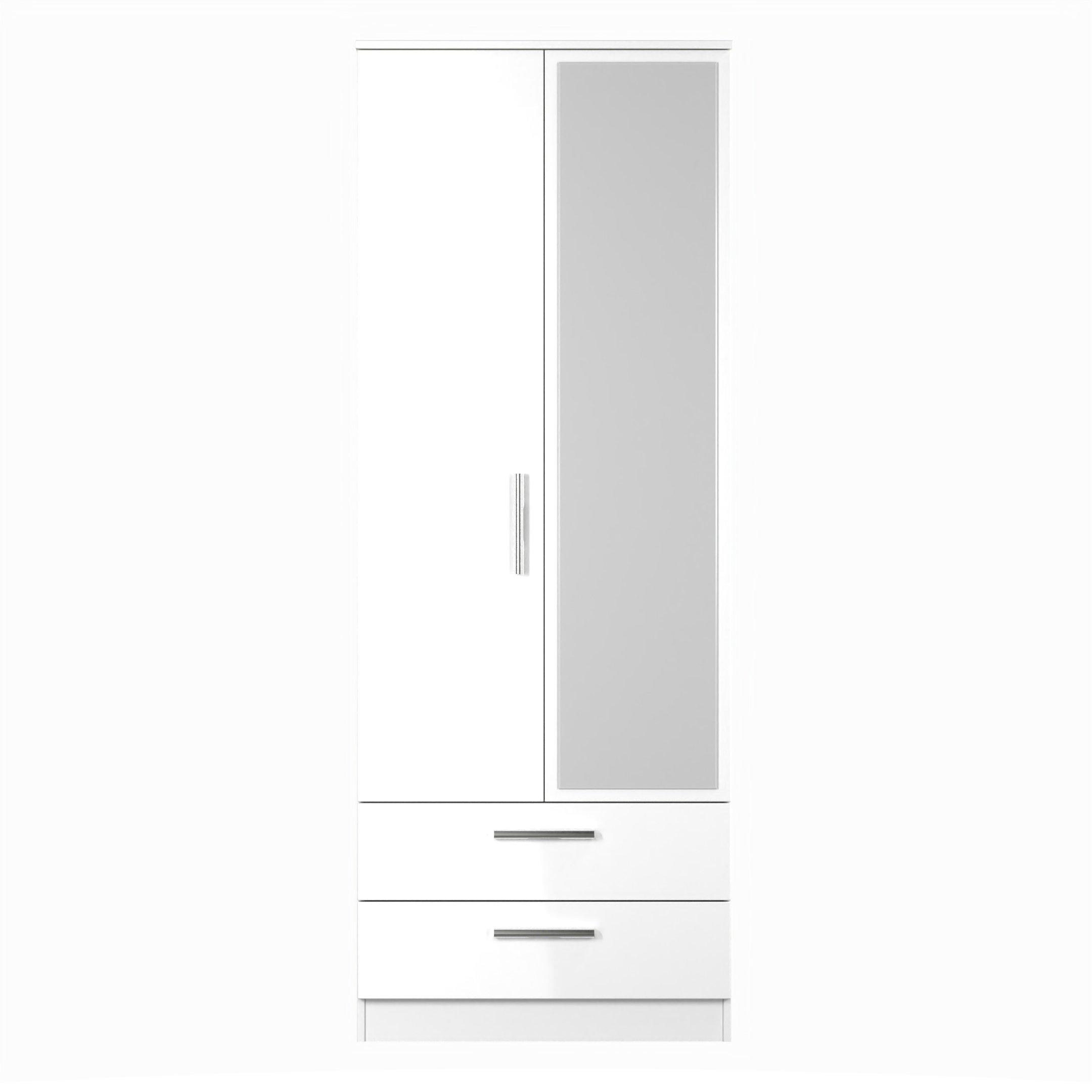 White Matt - Welcome Furniture - Contrast Double 2 Drawer Mirror Wardrobe - 1