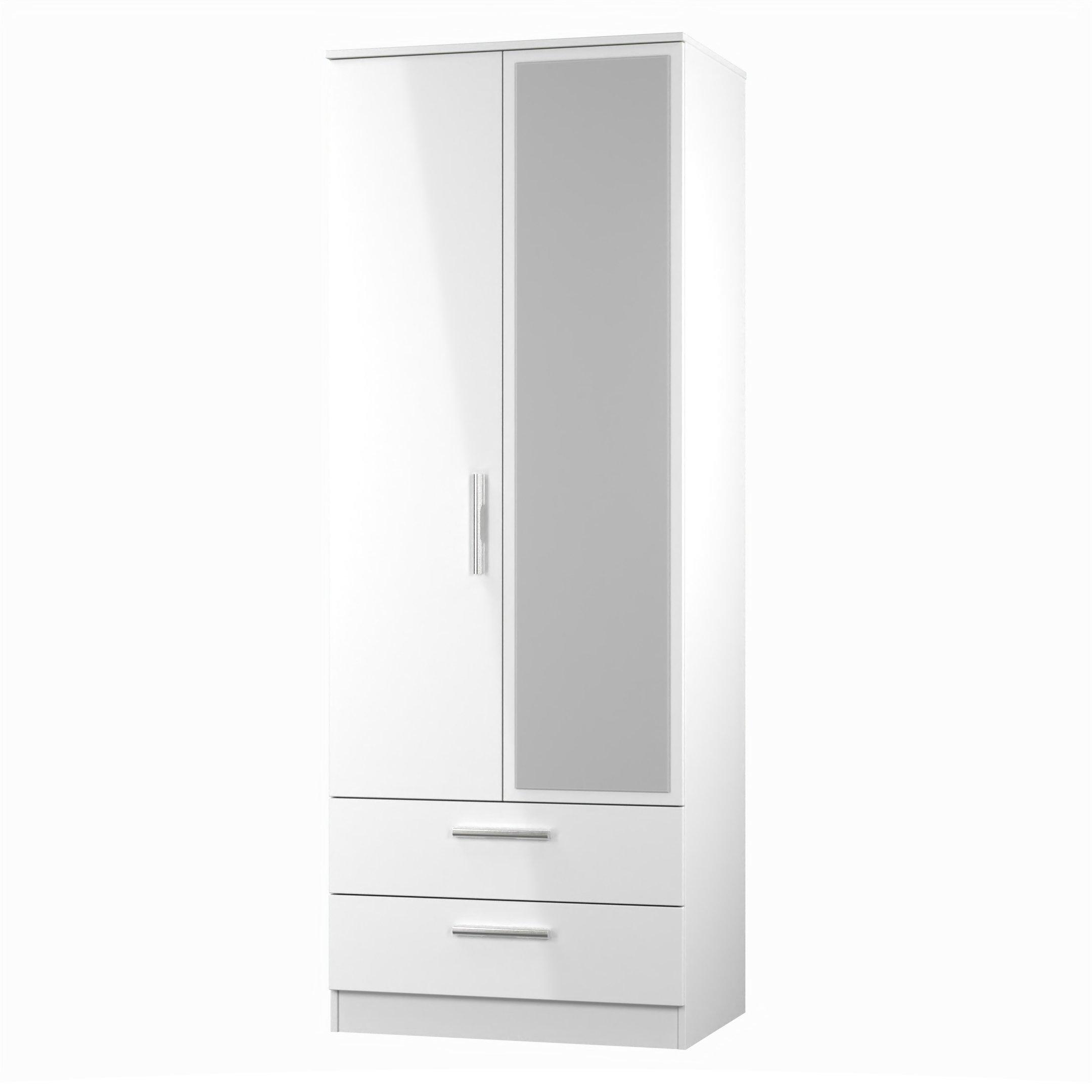 White Matt - Welcome Furniture - Contrast Double 2 Drawer Mirror Wardrobe - 3