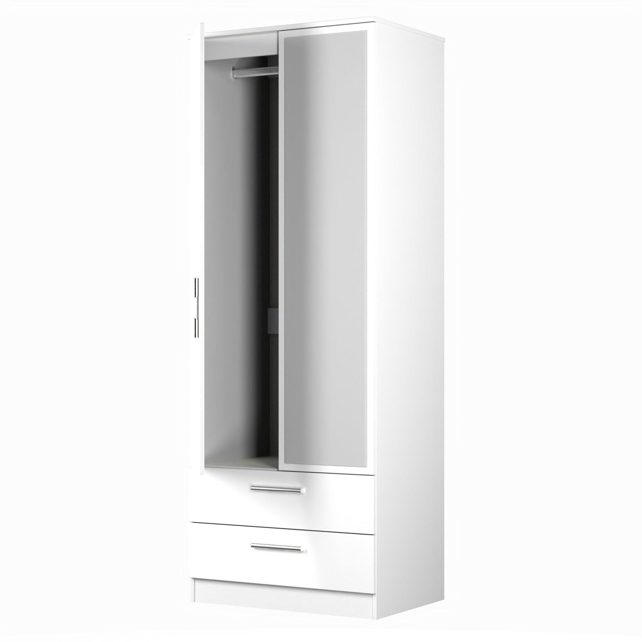 White Matt - Welcome Furniture - Contrast Double 2 Drawer Mirror Wardrobe - 5