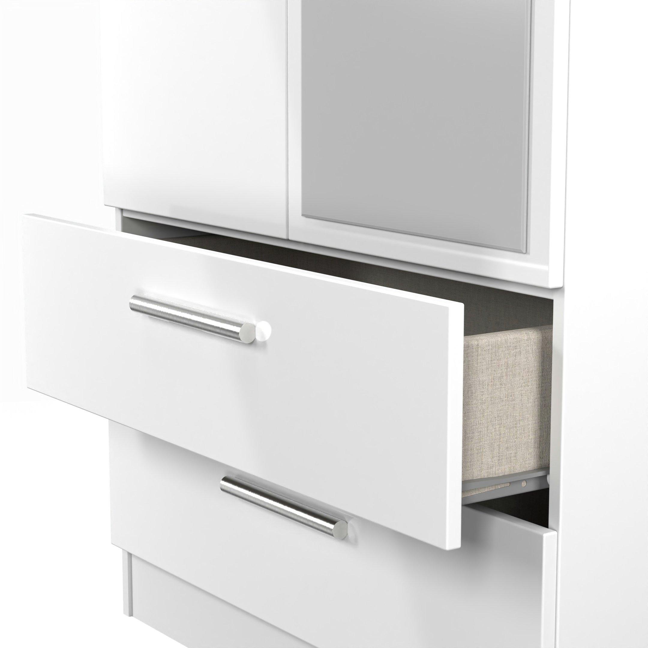 White Matt - Welcome Furniture - Contrast Double 2 Drawer Mirror Wardrobe - 6